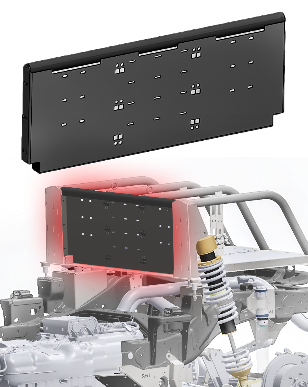 Foutz Motorsports Modular Bed Organizer Back Wall for Thru Bed Shock Mount - 3.0x14 coil over 2024-2026 Ford Ranger Raptor