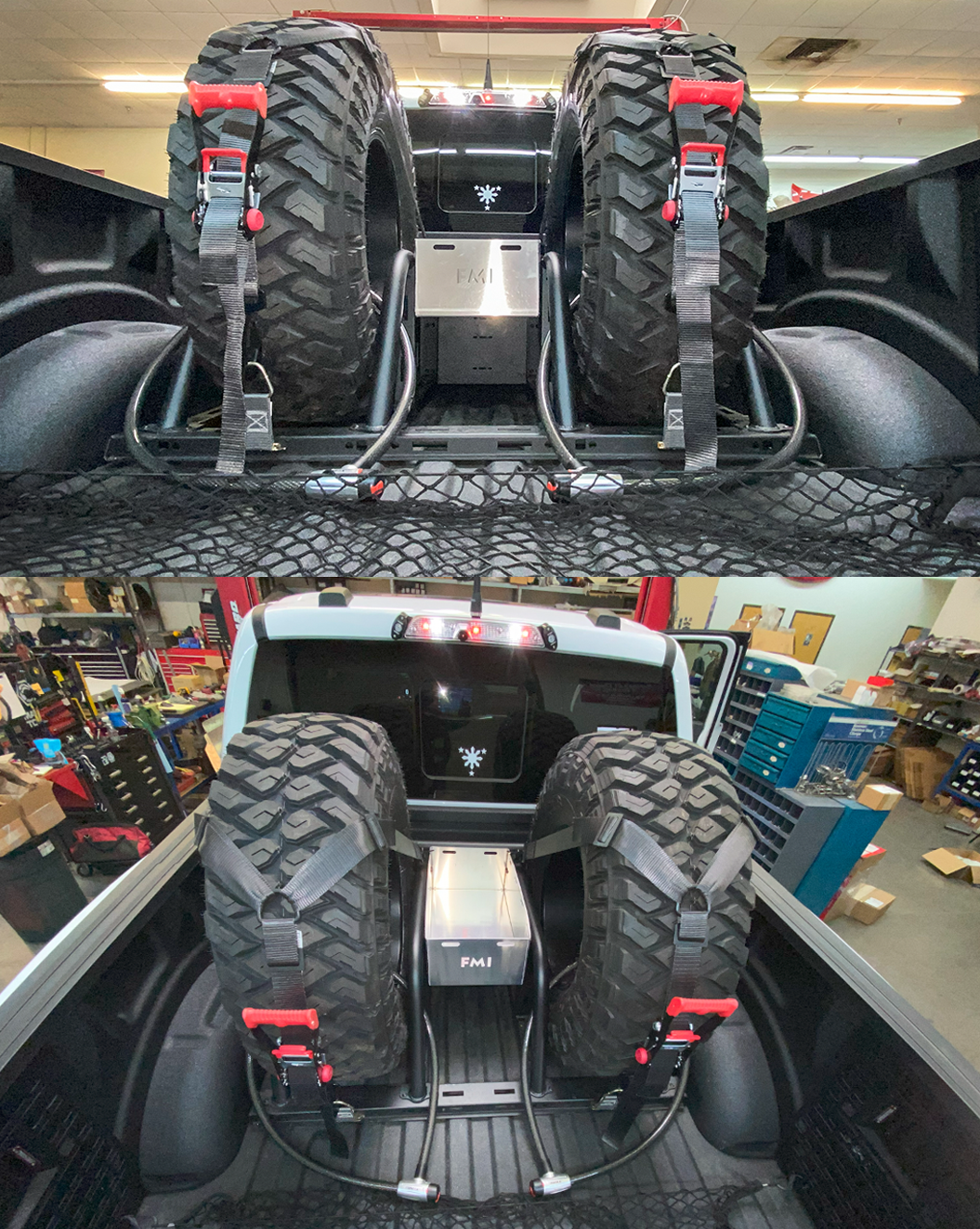 Foutz Motorsports Dual Tire Carrier Quick Release Modular Bed Organizer 2010-2014 Ford F-150 SVT Raptor 2017-2024 Ford F-150 Raptor 2023-2024 Ford F-150 Raptor R