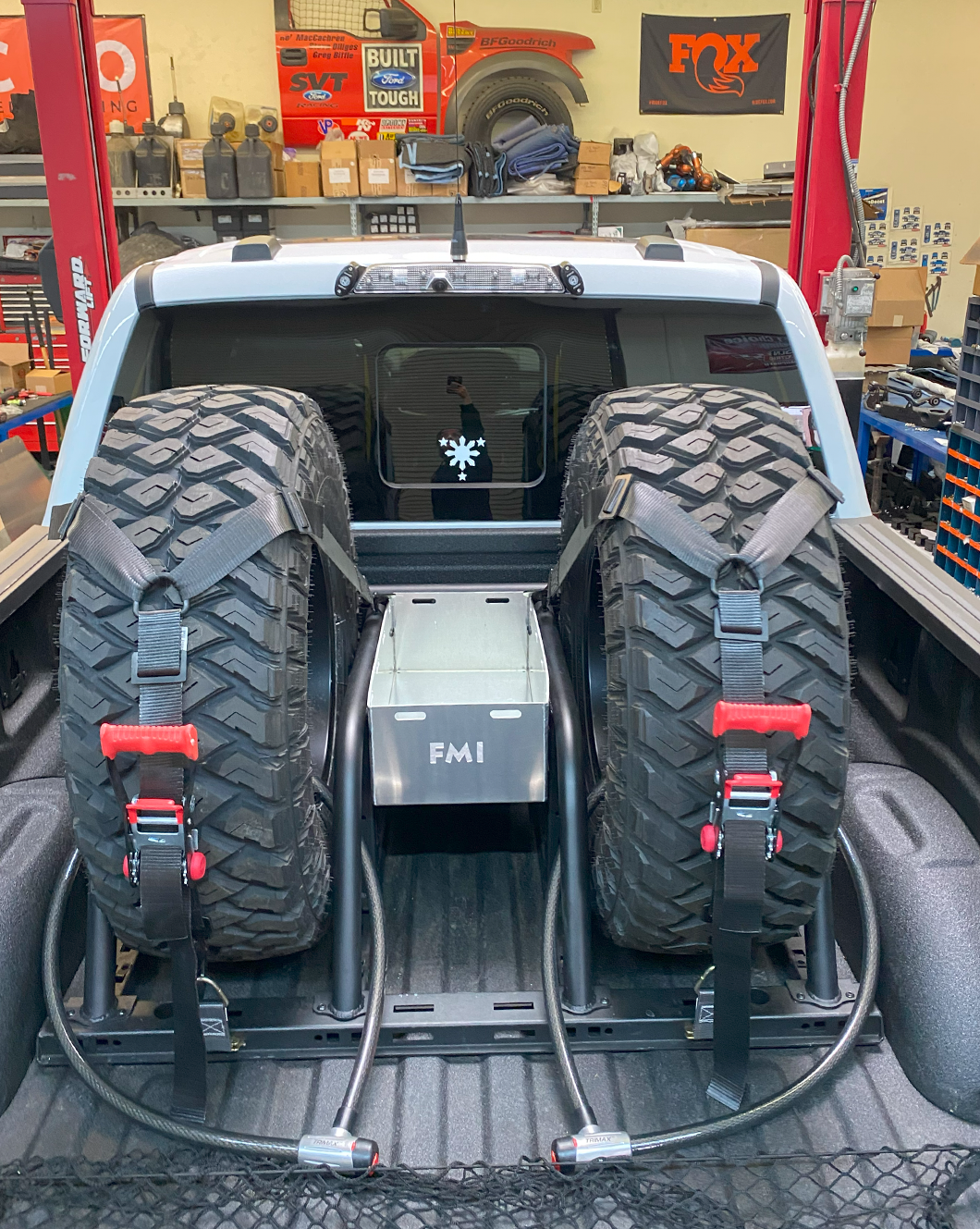 Foutz Motorsports Dual Tire Carrier Quick Release Modular Bed Organizer 2010-2014 Ford F-150 SVT Raptor 2017-2024 Ford F-150 Raptor 2023-2024 Ford F-150 Raptor R