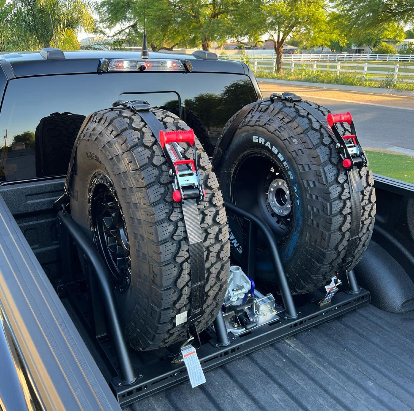 Foutz Motorsports Dual Tire Carrier Quick Release Modular Bed Organizer 2010-2014 Ford F-150 SVT Raptor 2017-2024 Ford F-150 Raptor 2023-2024 Ford F-150 Raptor R