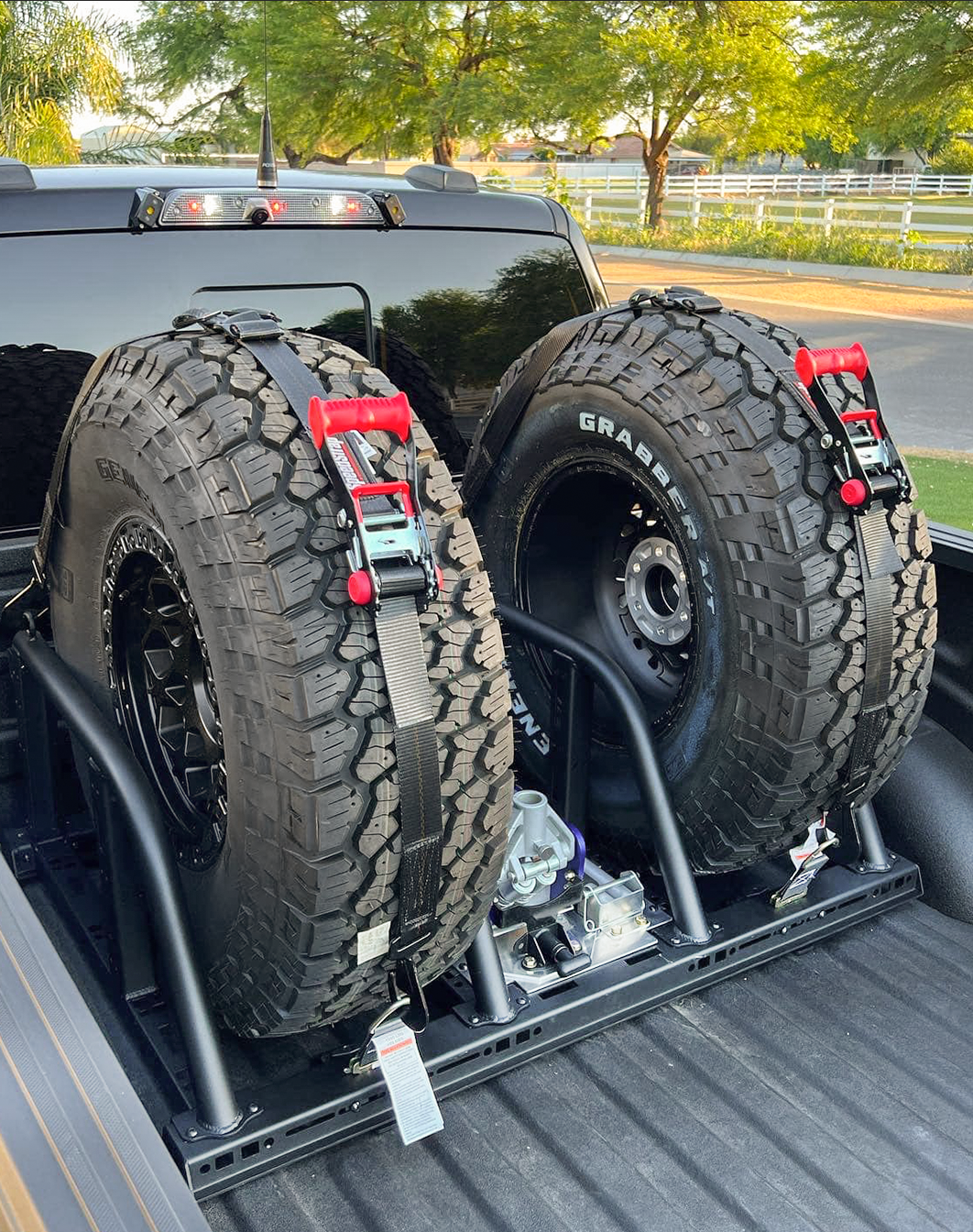 Foutz Motorsports Dual Tire Carrier Quick Release Modular Bed Organizer 2010-2014 Ford F-150 SVT Raptor 2017-2024 Ford F-150 Raptor 2023-2024 Ford F-150 Raptor R