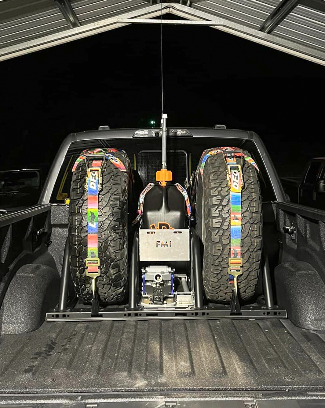 Foutz Motorsports Dual Tire Carrier Quick Release Modular Bed Organizer 2010-2014 Ford F-150 SVT Raptor 2017-2024 Ford F-150 Raptor 2023-2024 Ford F-150 Raptor R