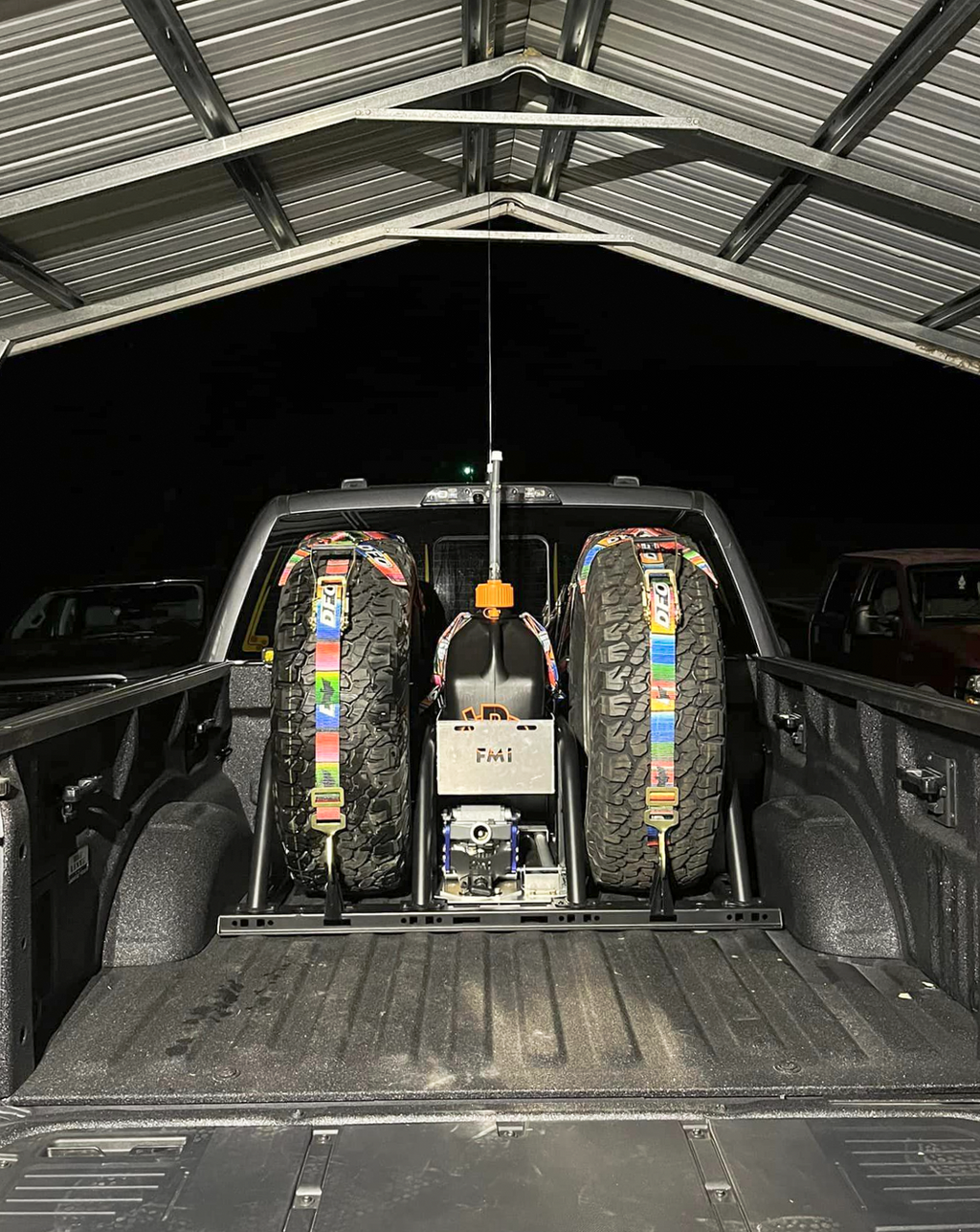 Foutz Motorsports Dual Tire Carrier Quick Release Modular Bed Organizer 2010-2014 Ford F-150 SVT Raptor 2017-2024 Ford F-150 Raptor 2023-2024 Ford F-150 Raptor R