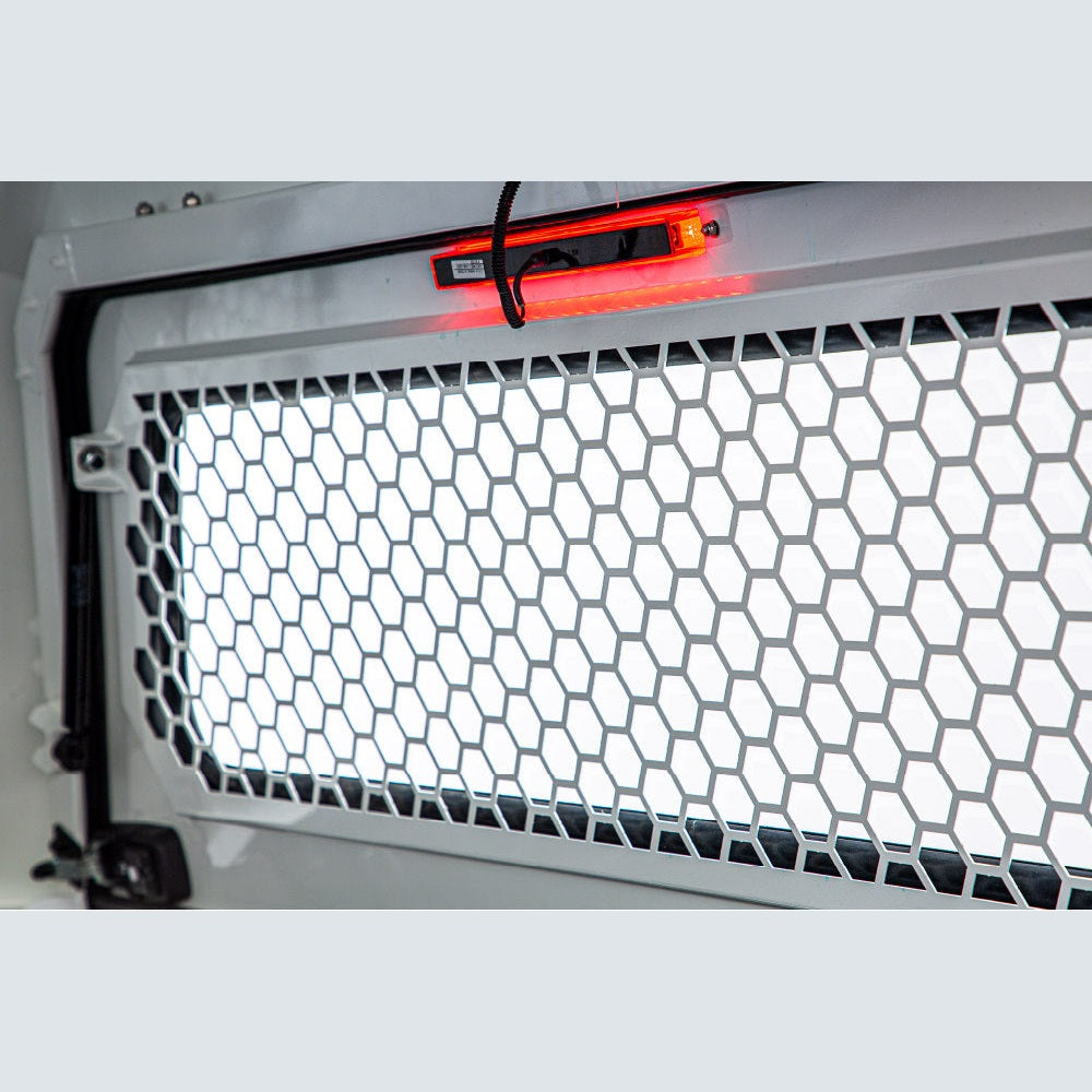 Rear Window Security Screen, 20-24 Jeep Gladiator EVO, EVOa, and EVOc Applications, SmartCap Fits Caps w/Serial Number's beginning with a date (DDMMYY) after 010422 and ending with MB, WH, or SA - Apollo Off-Road