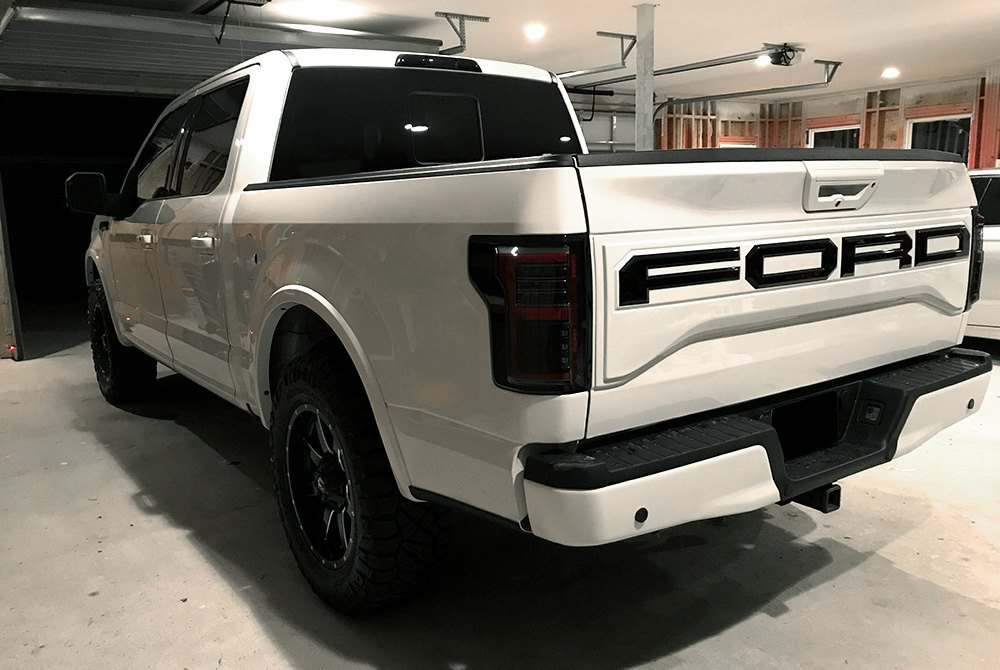 RECON Ford F150 15-20 & Raptor 17-20 (Replaces OEM LED Style Tail Lights w Blind Spot Warning System) OLED Tail Lights Smoked Lens - Apollo Off-Road