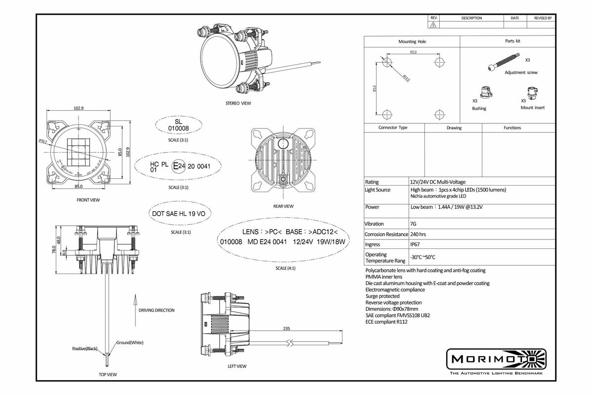 Sealed Beam: Morimoto Sealed3 (90mm / Hi/Lo Beam)3W Version - Apollo Off-Road