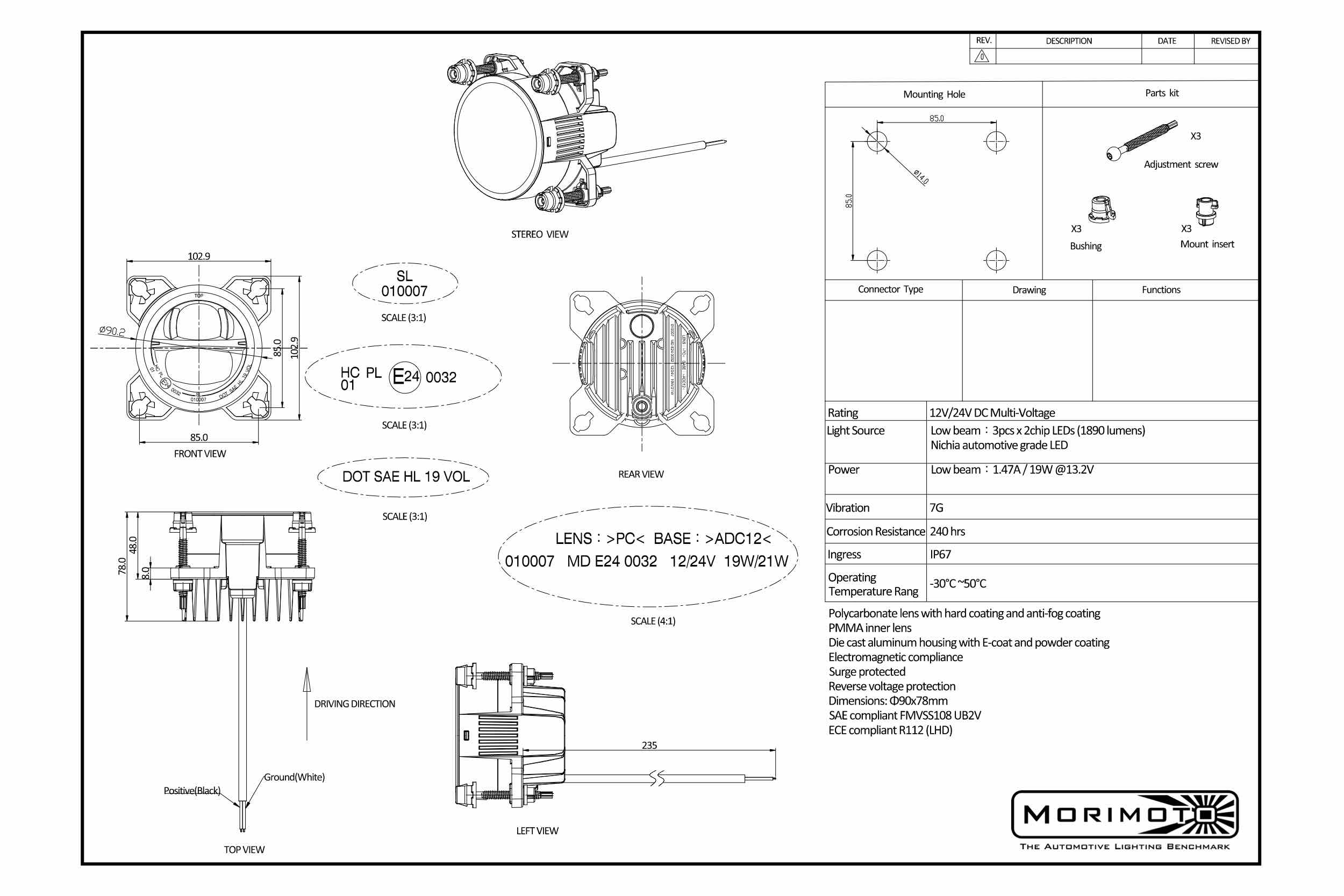 Sealed Beam: Morimoto Sealed3 (90mm / Hi/Lo Beam)3W Version - Apollo Off-Road
