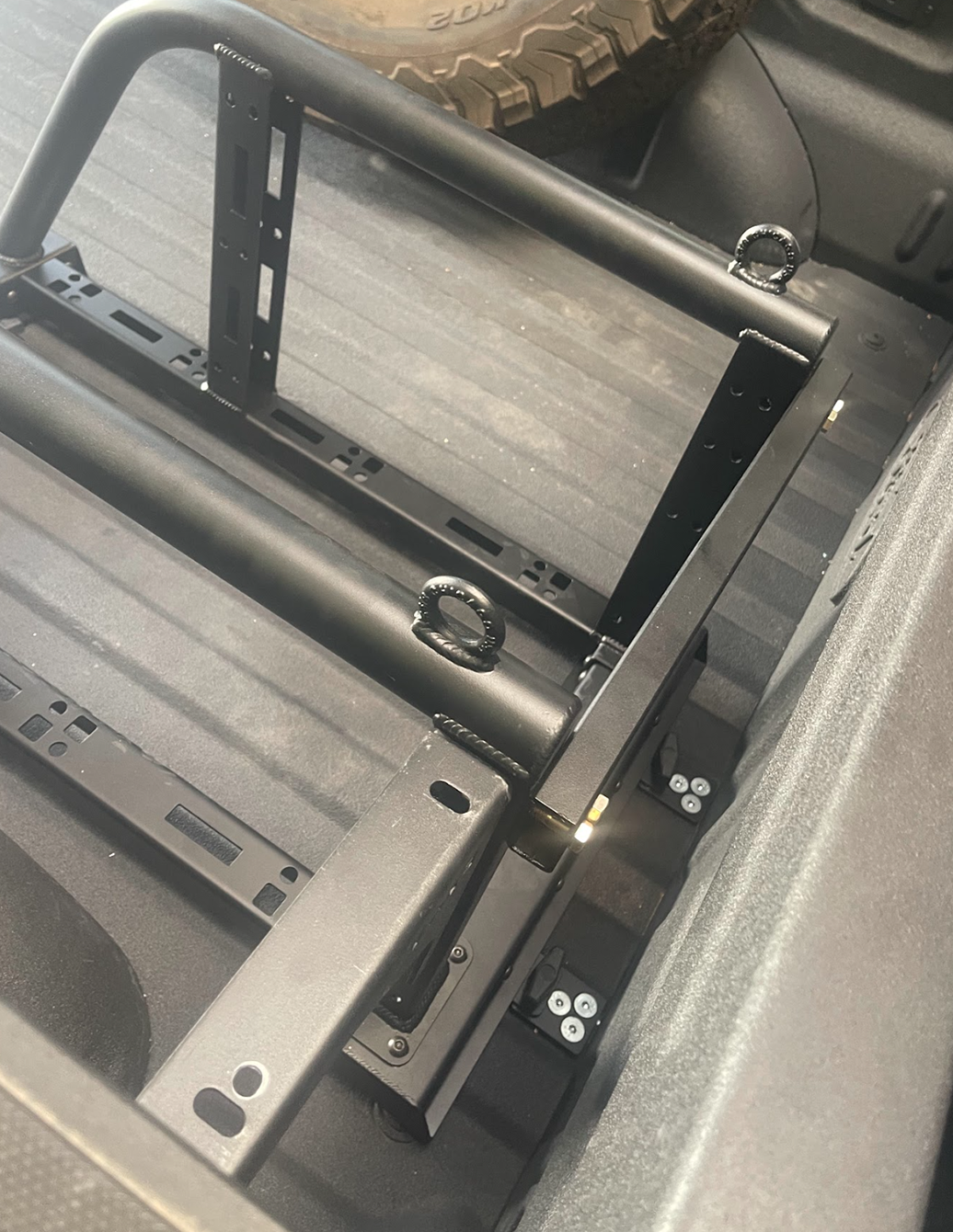 Foutz Motorsports Single Tire Carrier Quick Release Modular Bed Organizer