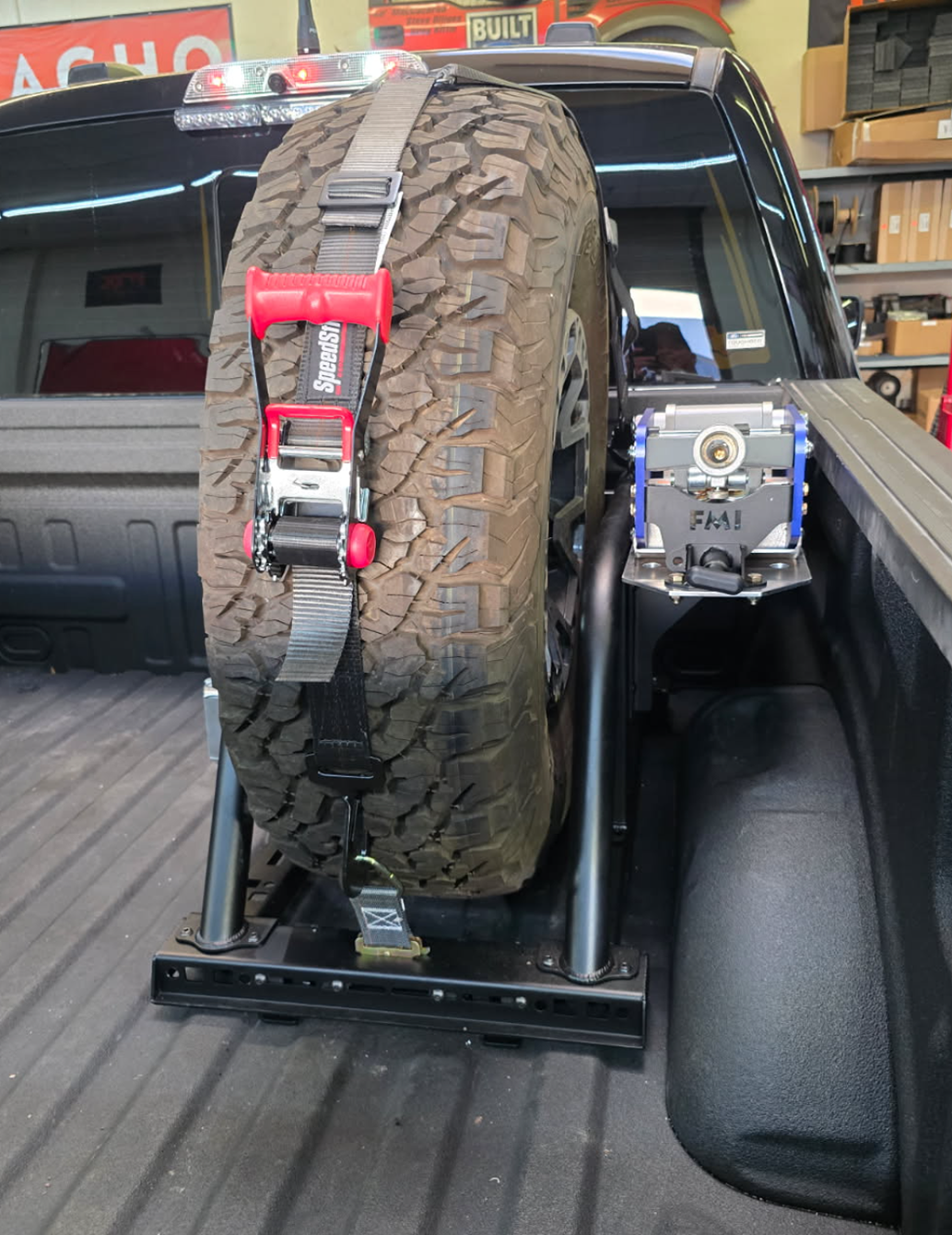 Foutz Motorsports Single Tire Carrier Quick Release Modular Bed Organizer