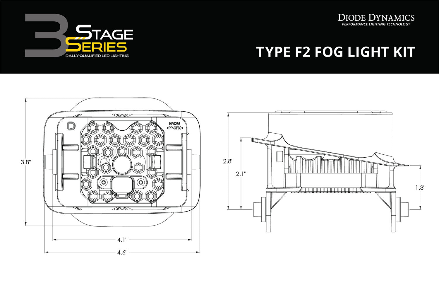 Diode Dynamics SS3 Sport Type F2 Kit ABL White SAE Fog