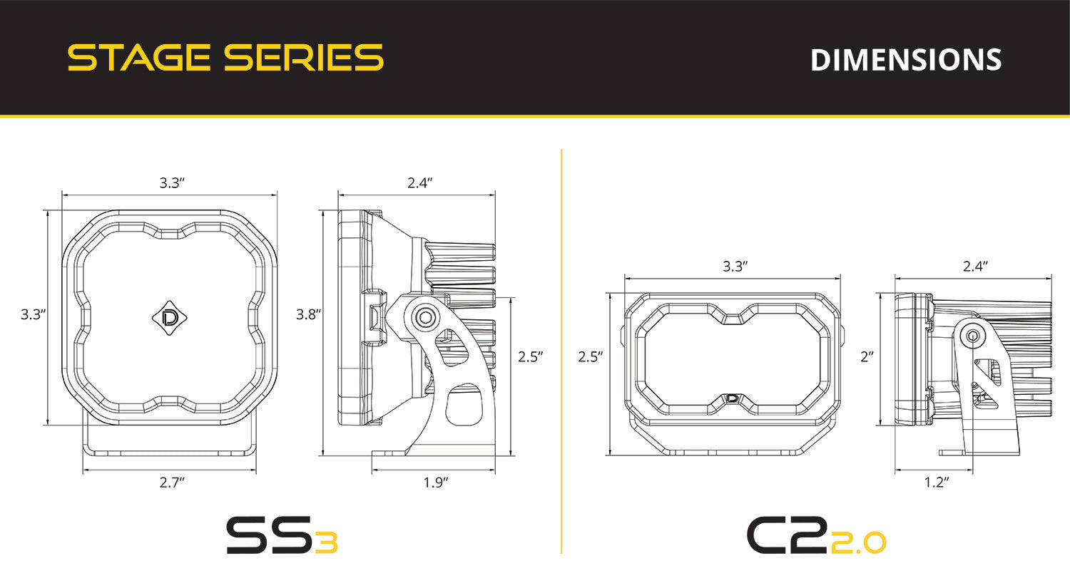 Diode Dynamics C2 2.0 LED Ditch Light Kit for 2016-2023 Toyota Tacoma Pro White Combo/Driving
