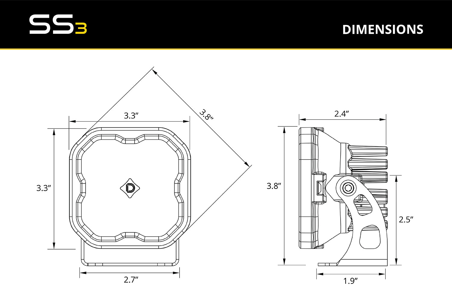 Diode Dynamics SS3 LED Ditch Light Kit for 2021+ Ford Bronco Sport Yellow Combo