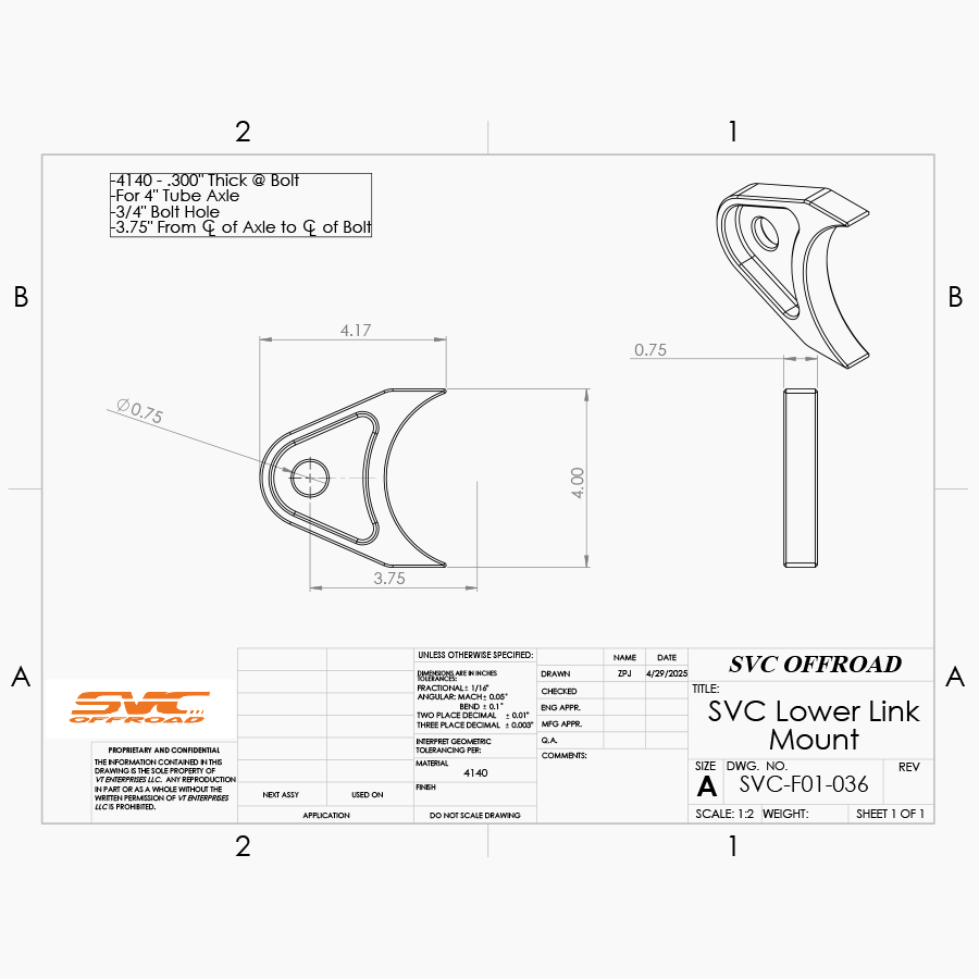 SVC Offroad Axle Lower Link Mount