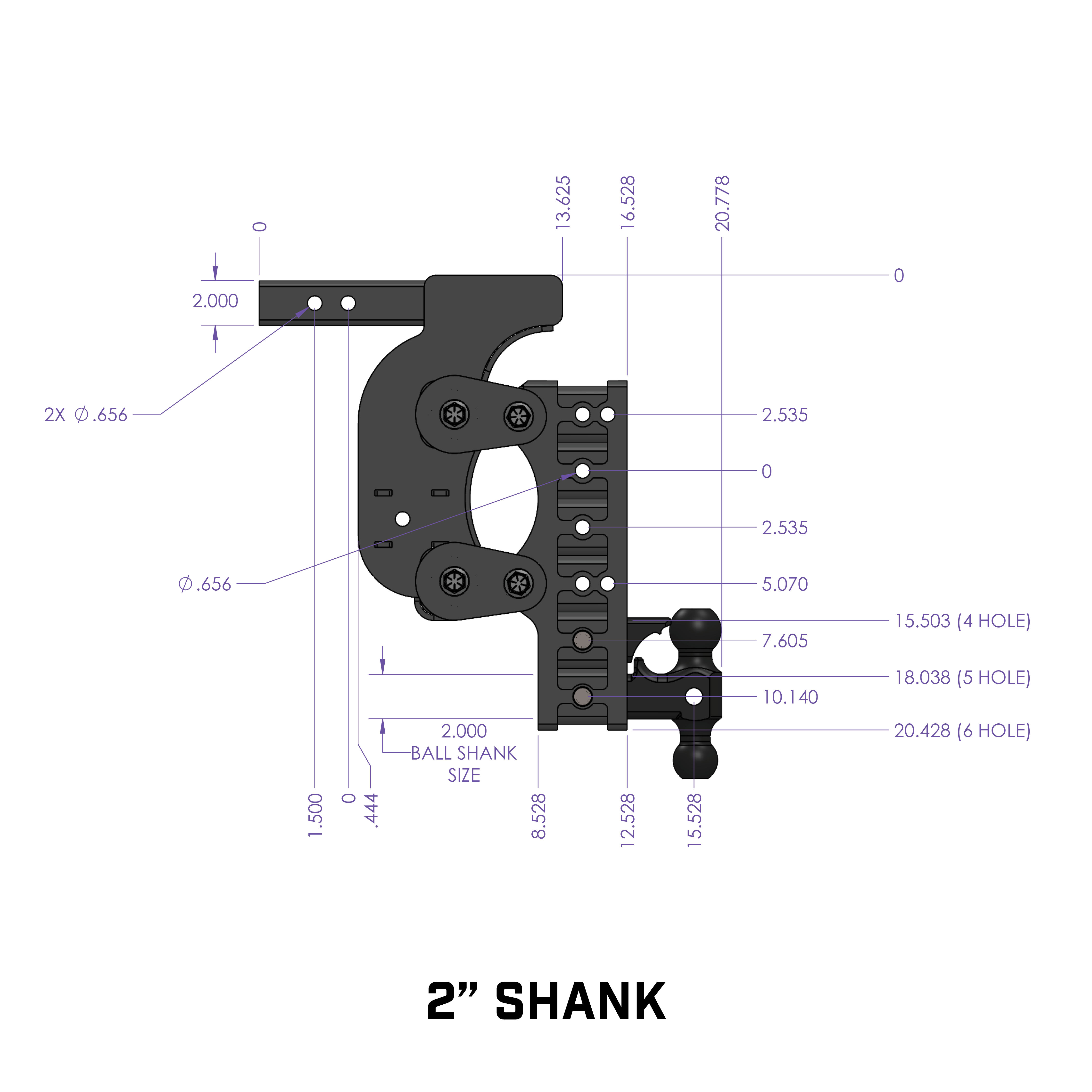 The BOSS TORSION-FLEX 2" Shank 17.5" Drop 1.7K TW 16K Hitch Dual-Ball Pintle - Apollo Off-Road
