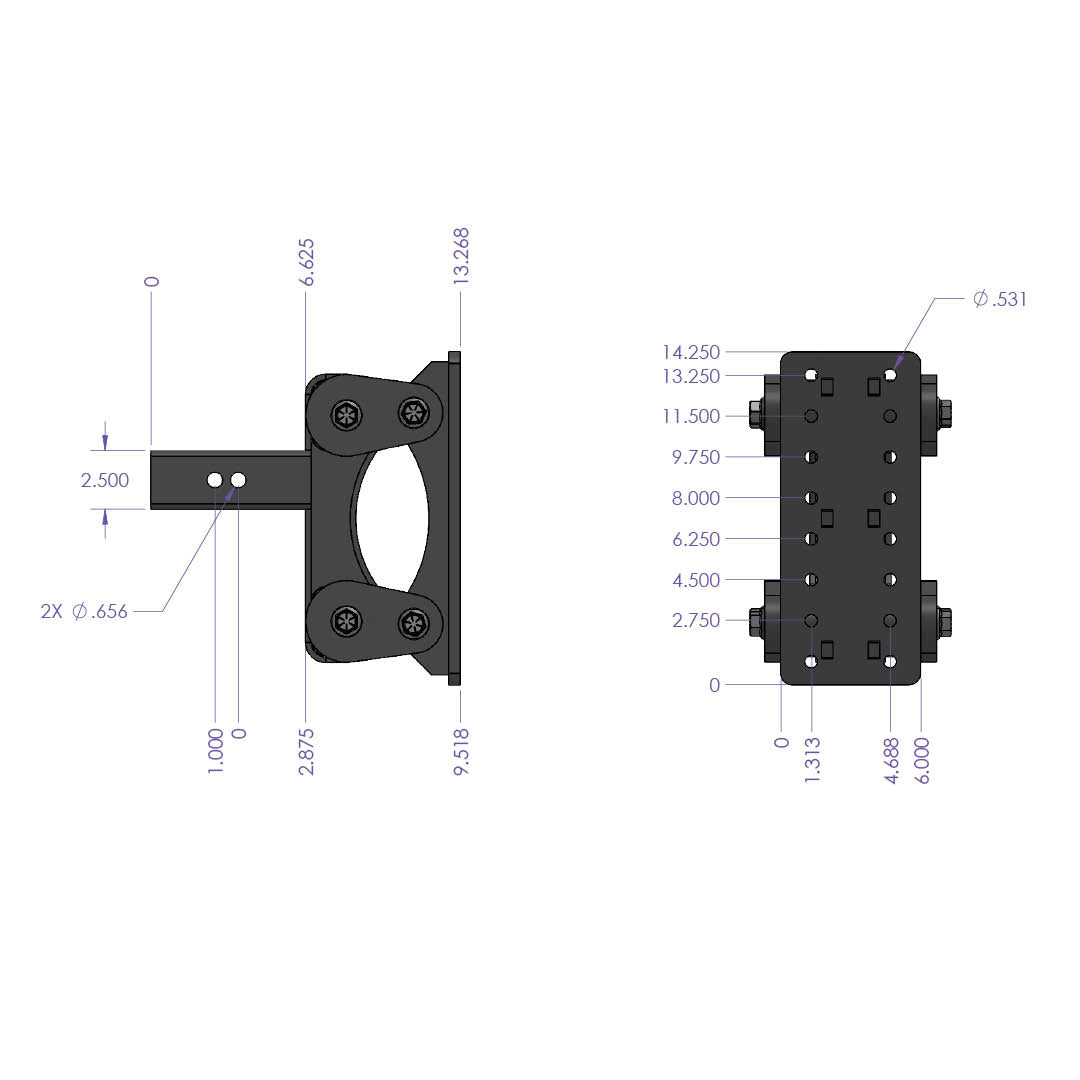 The BOSS TORSION-FLEX Pintle Plate 2.5" Shank 6.5" Drop 2.4K TW 21K Hitch - Apollo Off-Road