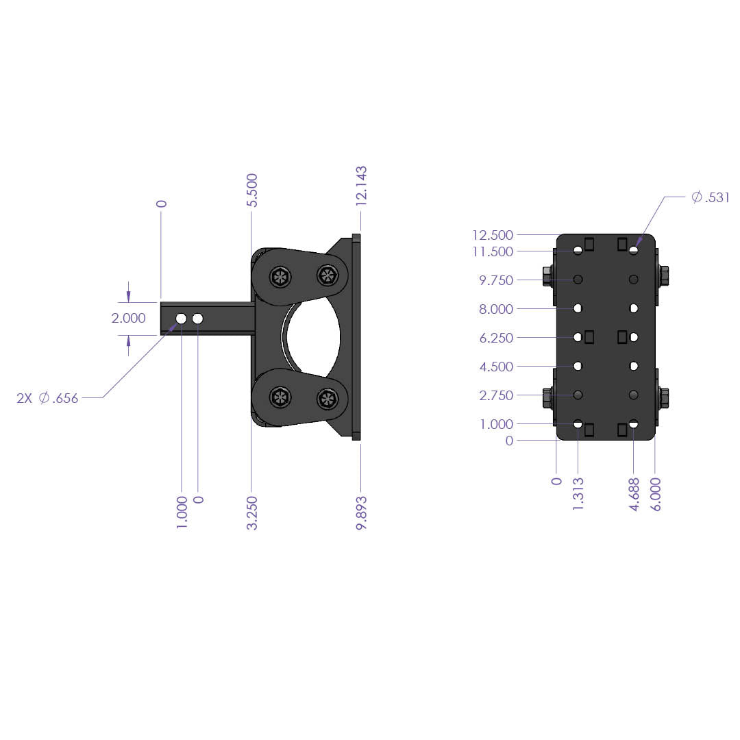 The BOSS TORSION-FLEX Pintle Plate 2" Shank 5.5" Drop 1.7K TW 16K Hitch - Apollo Off-Road
