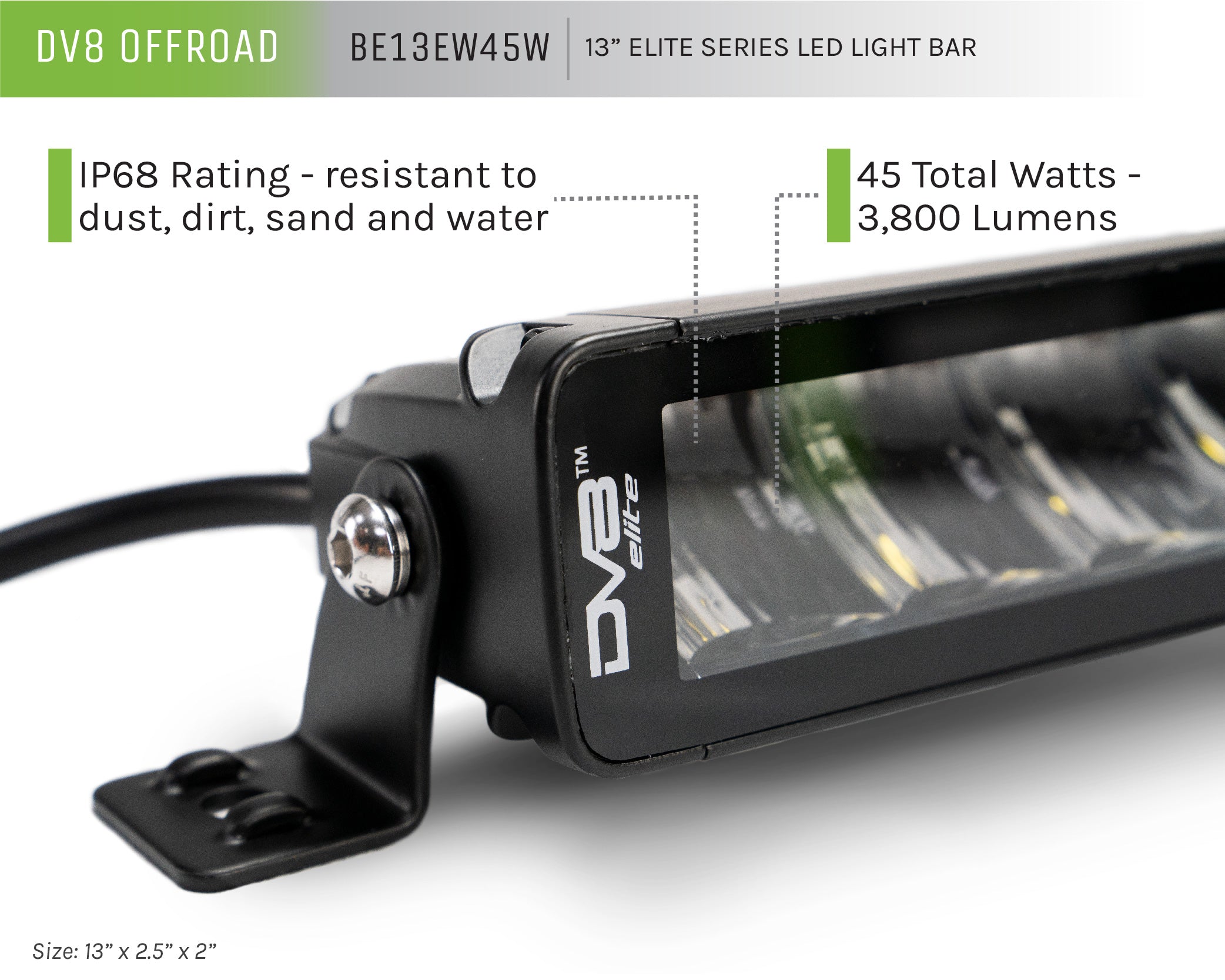 Universal 13in. High Profile LED Light Bar w/ Flood/Spot Combo Pattern/Side Mounts - Apollo Off-Road