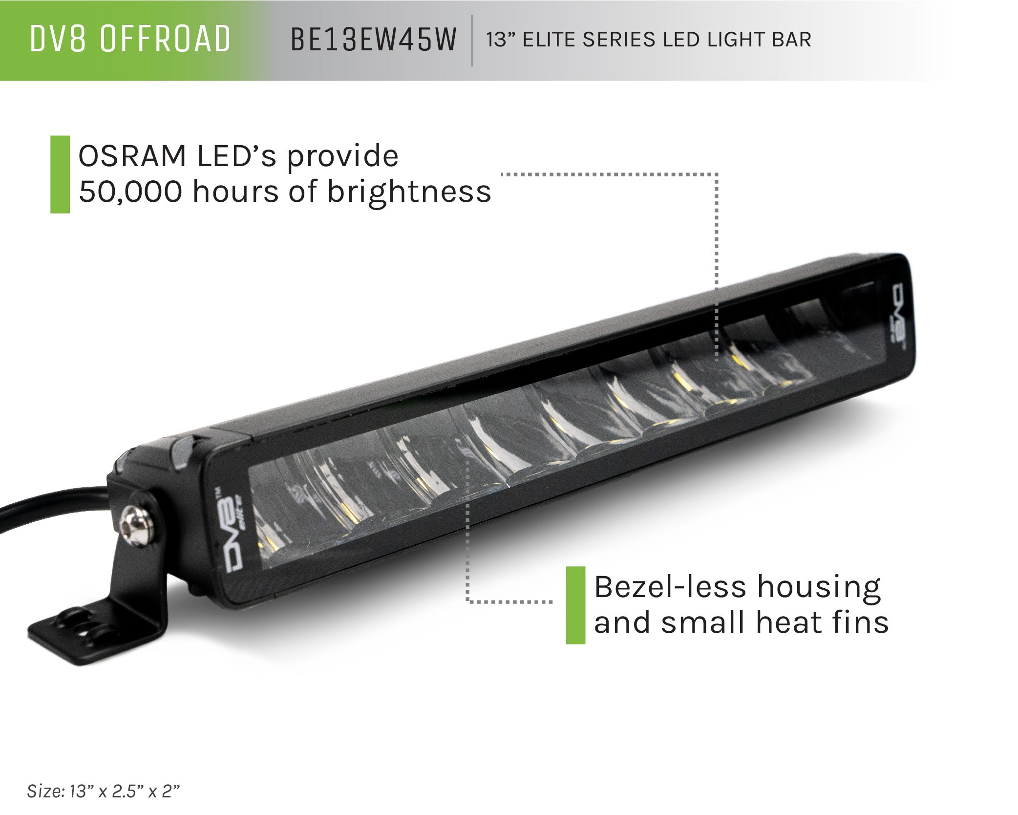 Universal 13in. High Profile LED Light Bar w/ Flood/Spot Combo Pattern/Side Mounts - Apollo Off-Road