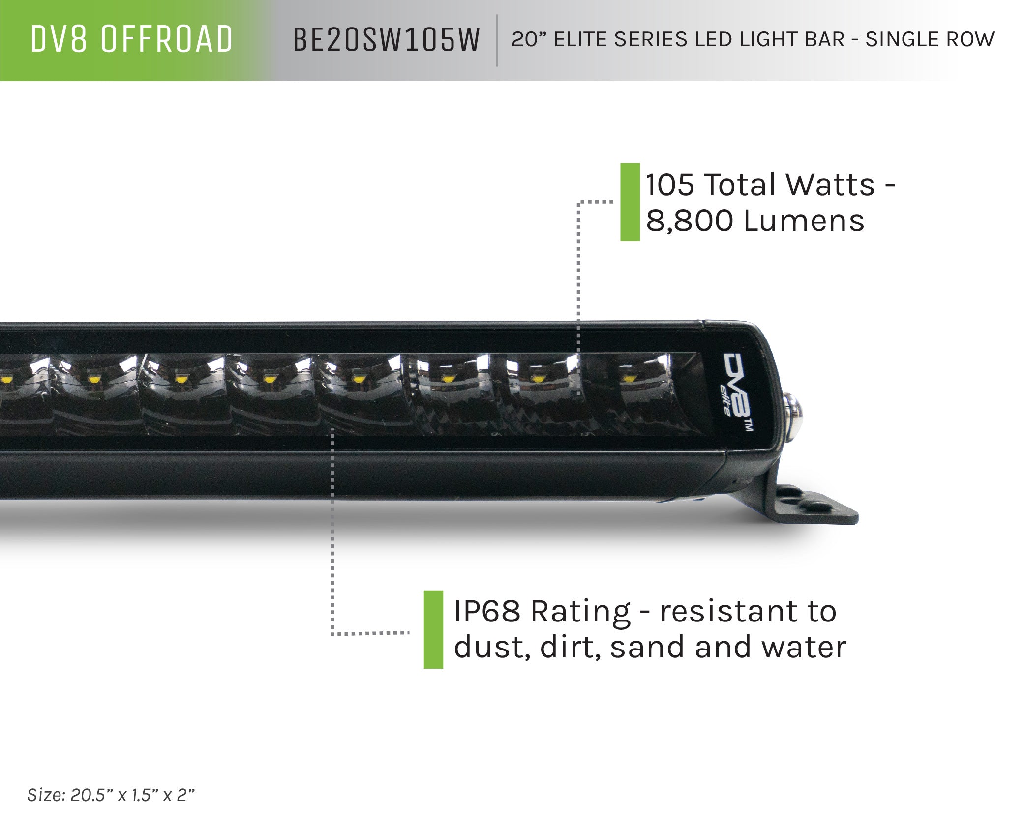 Universal 20in. Single Row LED Light Bar w/ Flood/Spot Combo Pattern/Side Mounts - Apollo Off-Road