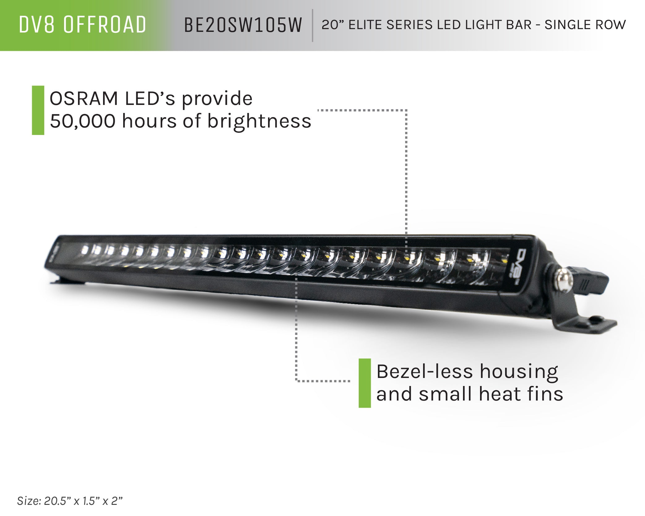 Universal 20in. Single Row LED Light Bar w/ Flood/Spot Combo Pattern/Side Mounts - Apollo Off-Road