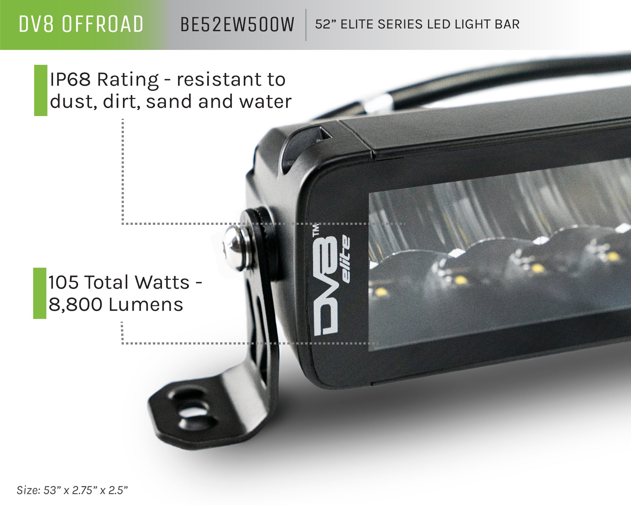 Universal 52 in. Dual Row LED Light Bar With Flood/Spot Pattern and Side Mounts - Apollo Off-Road