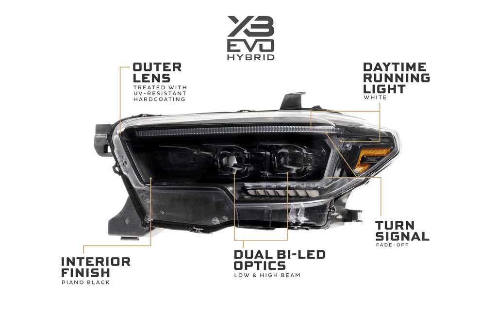 XB Evo Hybrid Headlights: 2016-2023 Toyota Tacoma, Set - Apollo Off-Road