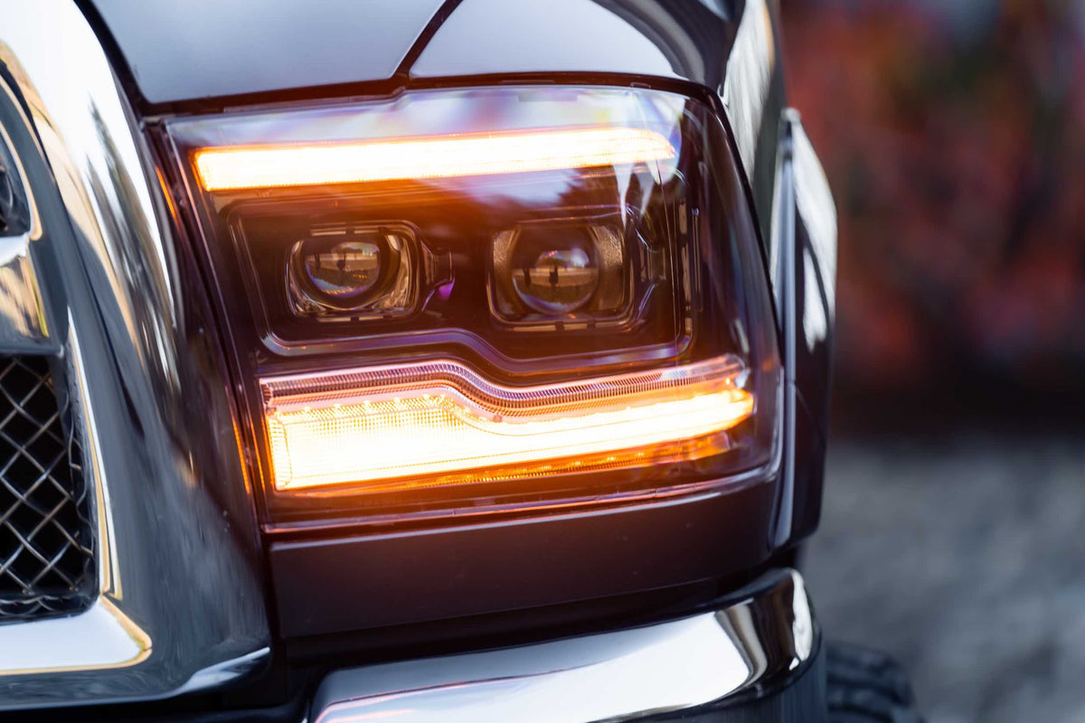 XB LED Headlights: Dodge Ram (09-18) (Pair / Amber DRL) - Apollo Off-Road