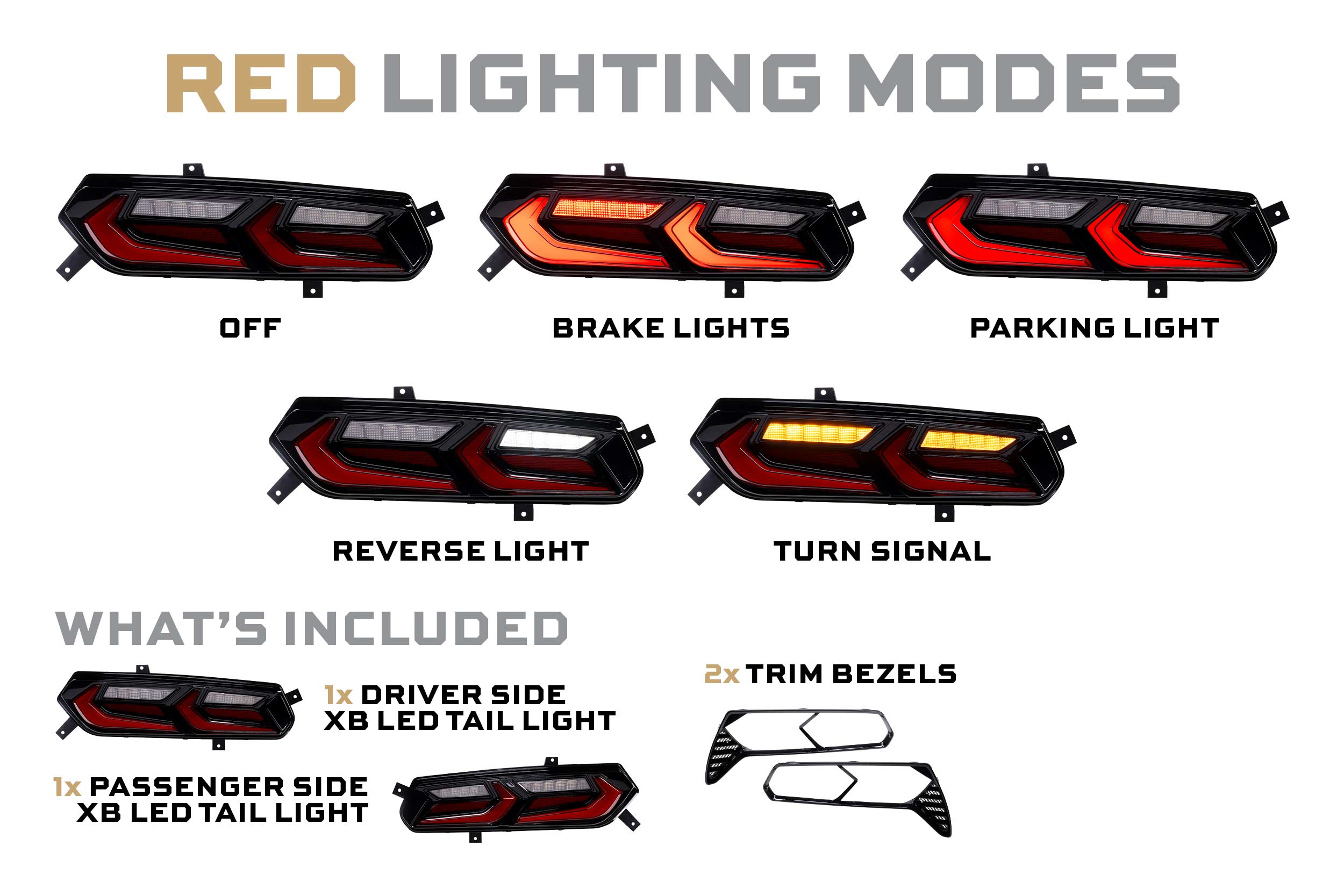 XB LED Tail Lights: 14- 19 Corvette C7 (C8 Style / Set) Choose Smoked / Red - Apollo Off-Road