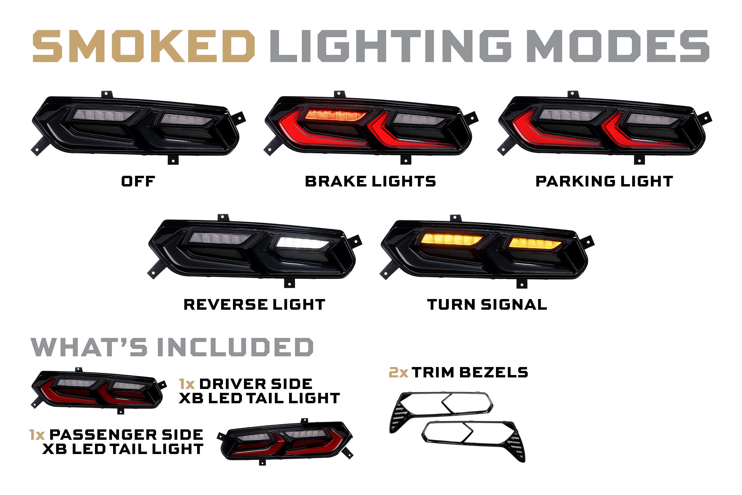 XB LED Tail Lights: 14- 19 Corvette C7 (C8 Style / Set) Choose Smoked / Red - Apollo Off-Road