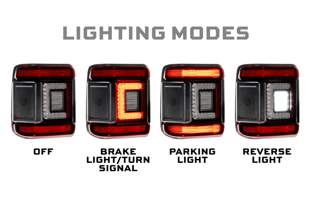 XB LED Tail Lights: 2018+ Jeep Wrangler JL, Set (Choose Smoked or Red Lens) - Apollo Off-Road