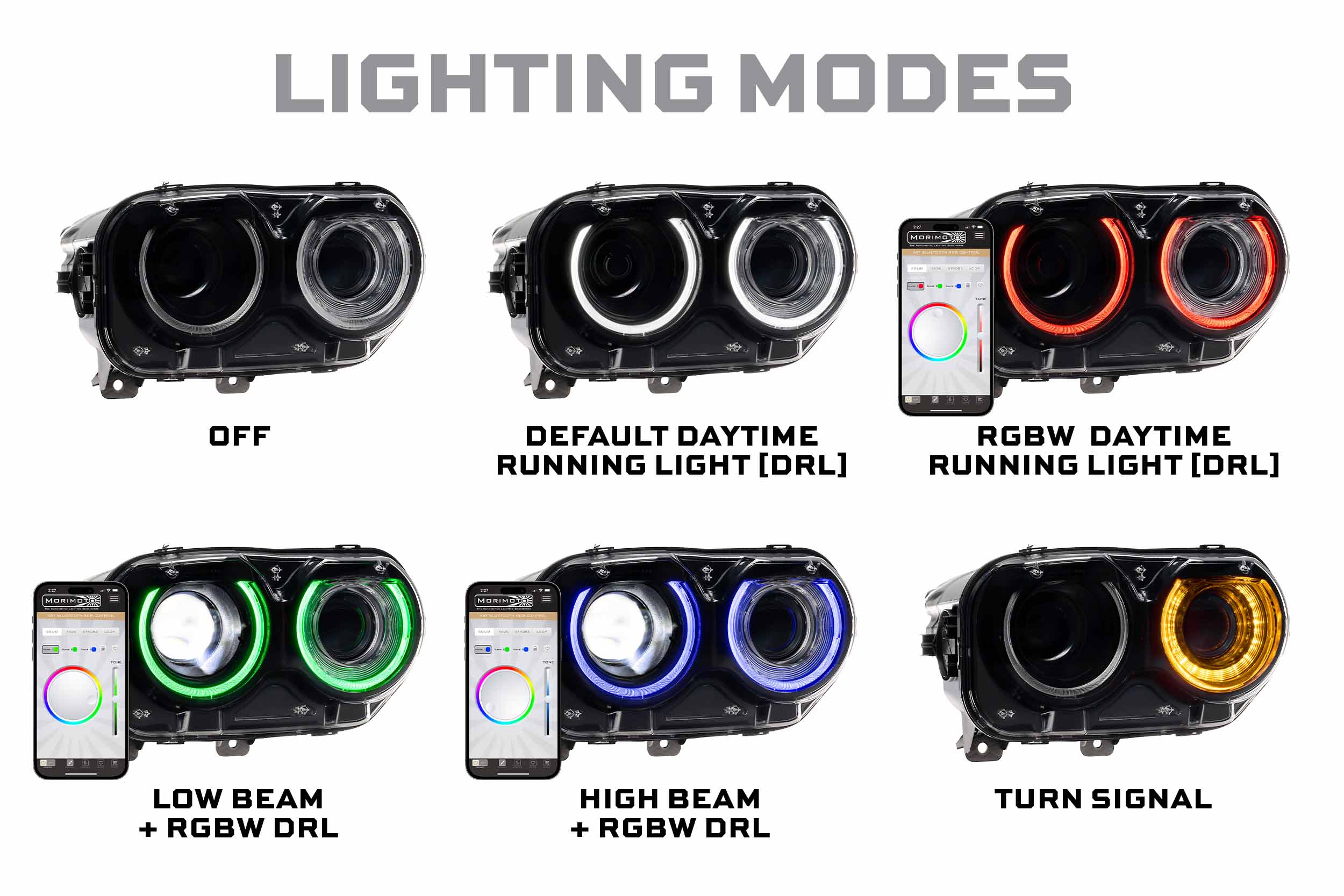 XRGB LED Headlights: 2015-2023 Dodge Challenger (RGB / Set) - Apollo Off-Road