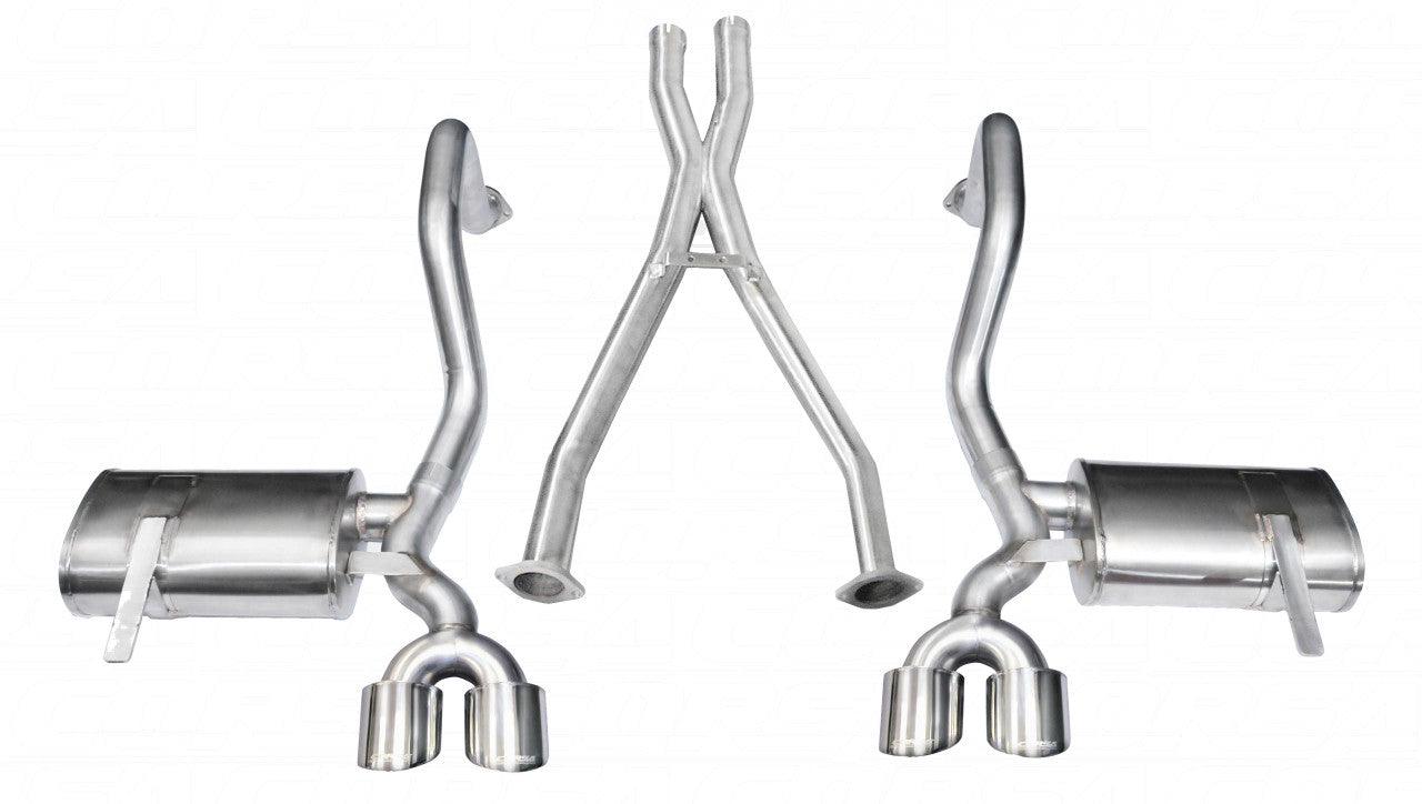 2.5 Inch Cat-Back Plus X-Pipe Xtreme Exhaust Dual Rear Exit 4.0 Inch Polished Tips 97-04 Chevy Corvette C5 Plus Z06 5.7L V8 Stainless Steel - Apollo Optics