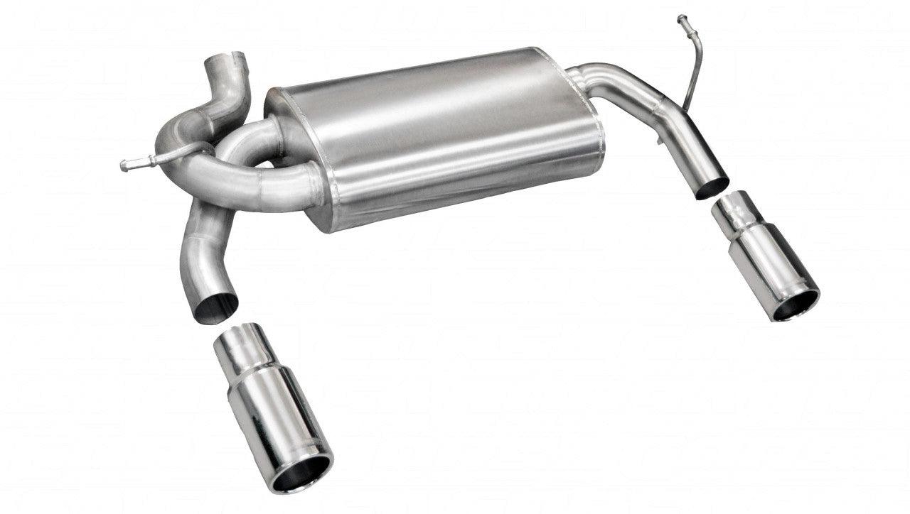 2.5 Inch Axle-Back Sport Dual Rear Exhaust Rolled 3.5 Inch Polished Tips Jeep Wrangler JK 07-11 3.8L V6-12-Present 3.6L V6 Stainless Steel dB Performance by - Apollo Off-Road