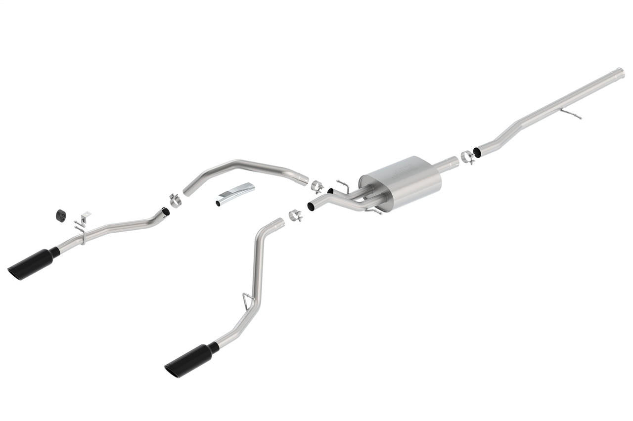 2014-2019 Chevrolet Silverado 1500-GMC Sierra 1500 Cat-Back Exhaust System, S-Type, Black Chrome Tips - Apollo Off-Road