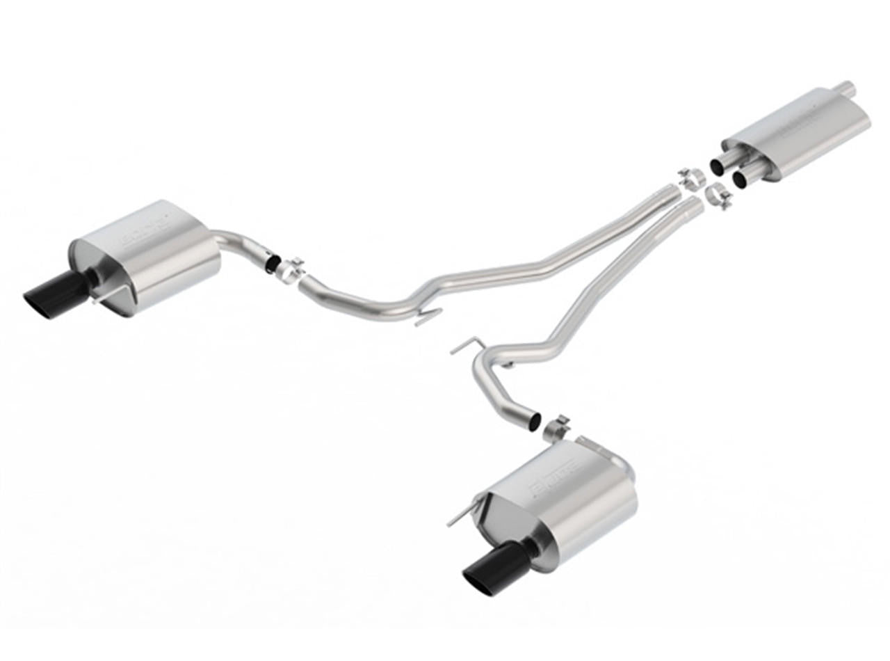 2015-2019 Ford Mustang 2.3L EcoBoost Cat-Back Exhaust System, Touring, Black Chrome Tips - Apollo Off-Road