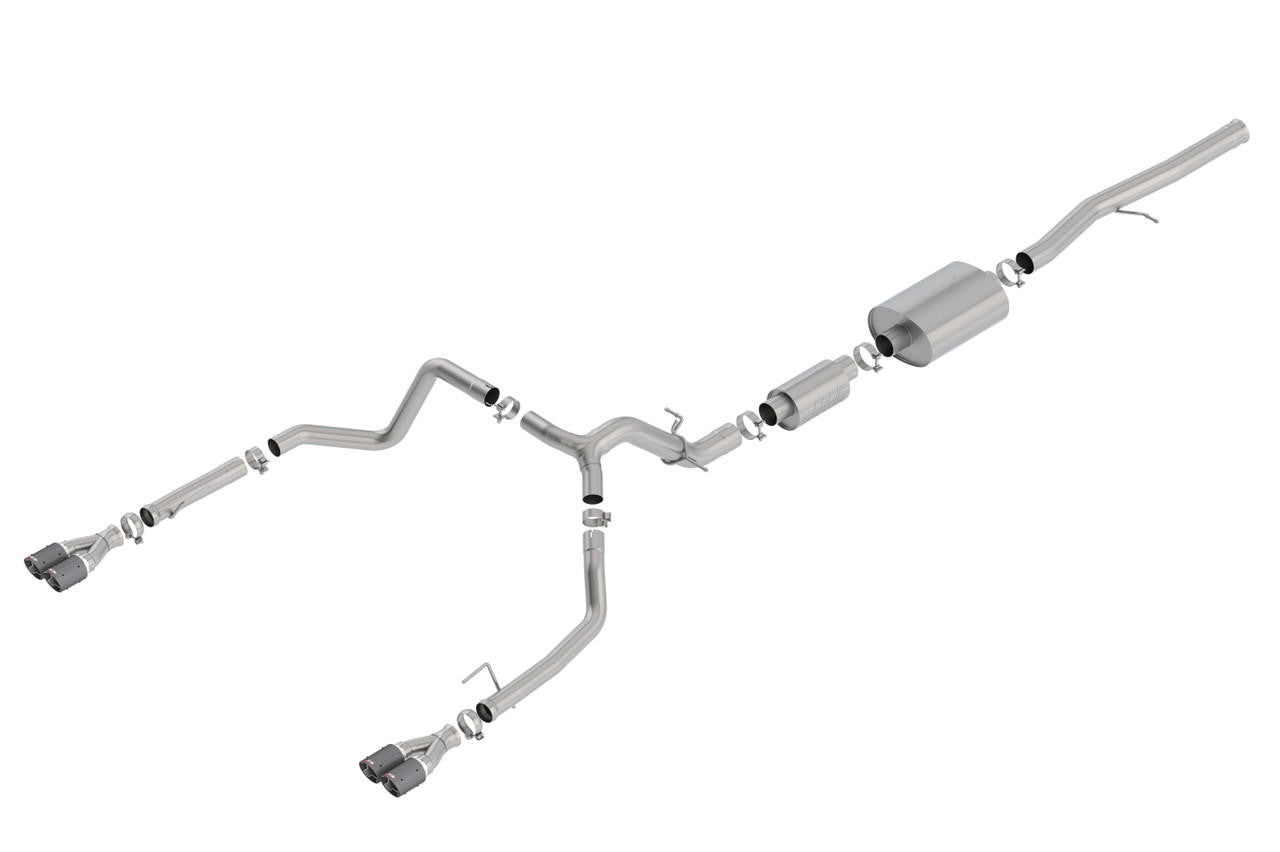 2019-2023 Chevrolet Silverado 1500-GMC Sierra 1500 6.2L Cat-Back Exhaust System, S-Type, Carbon Fiber Tips - Apollo Off-Road
