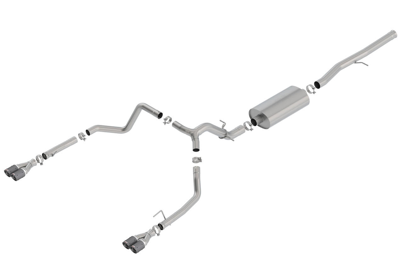 2019-2023 Chevrolet Silverado 1500-GMC Sierra 1500 6.2L Cat-Back Exhaust System, Touring, Carbon Fiber Tips - Apollo Off-Road