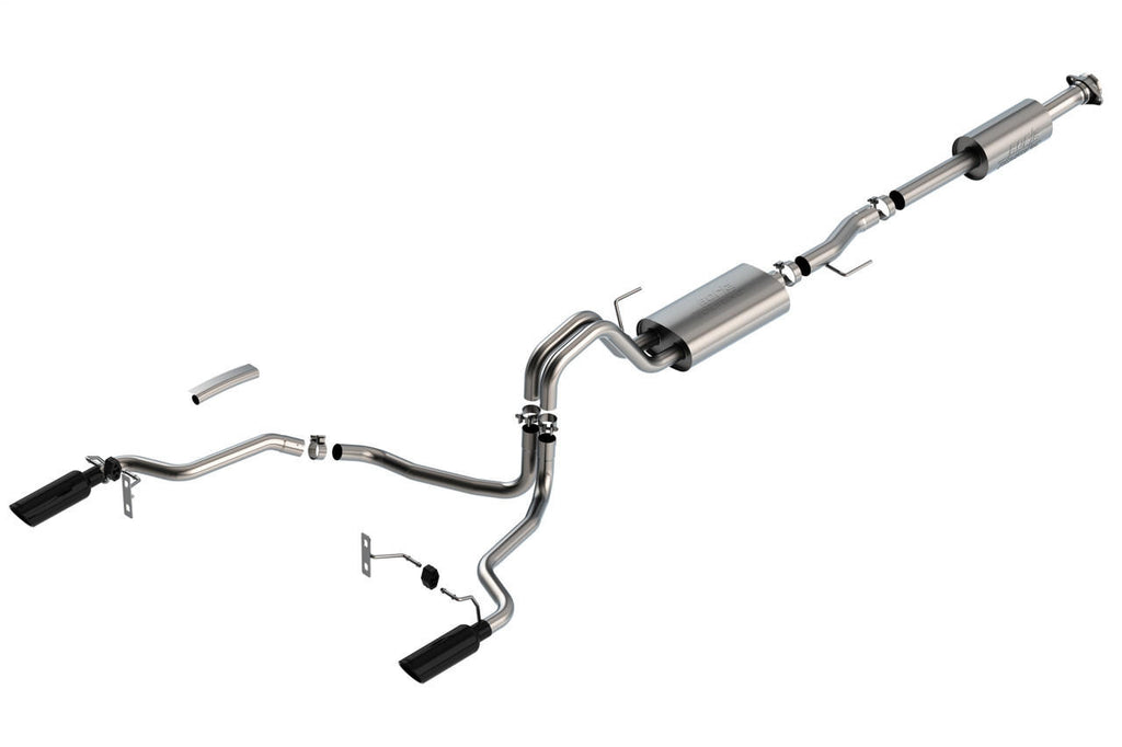 2021-2023 Ford F-150 2.7L-3.5L V6 Cat-Back Exhaust System, Touring, Black Chrome Tips - Apollo Off-Road