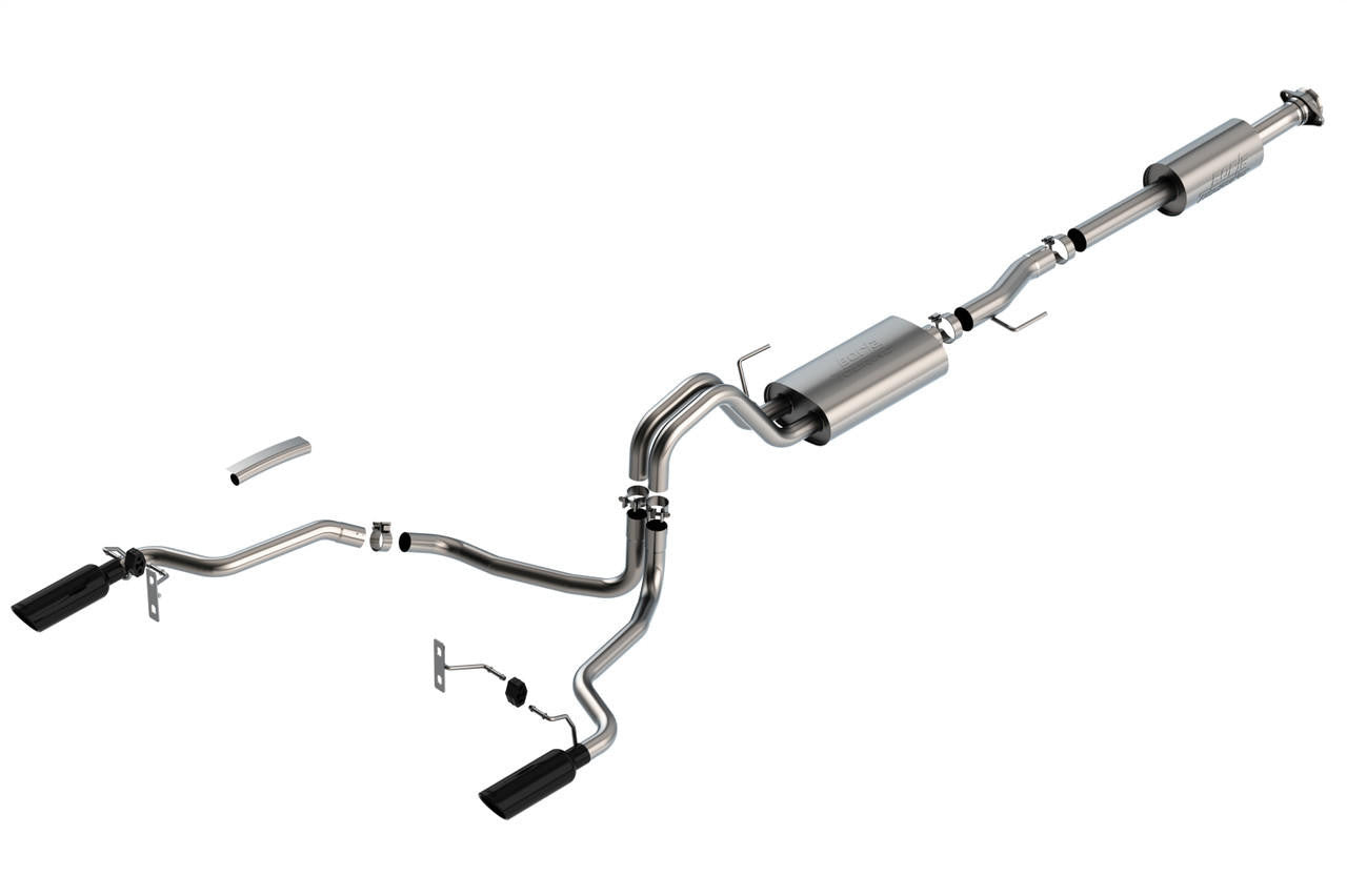2021-2023 Ford F-150 2.7L-3.5L V6 Cat-Back Exhaust System, Touring, Black Chrome Tips - Apollo Off-Road