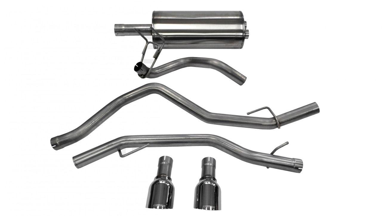 3.0 Inch Cat-Back Sport Dual Rear Exhaust 4.5 Inch Polished Tips 09-18 Dodge Ram-Rebel 4.7L-5.7L V8 140.5 Inch Wheelbase Stainless Steel - Apollo Off-Road
