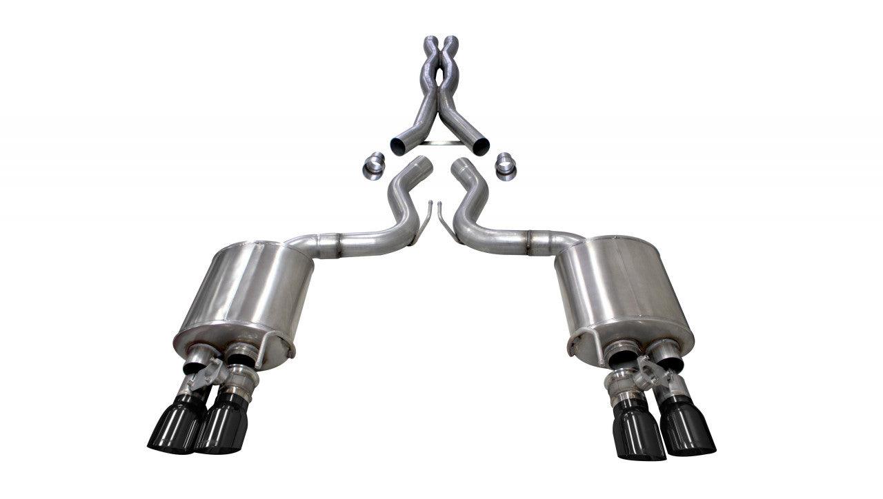 3.0 Inch Valved Cat-Back Sport To Extreme Dual Exhaust Black 4.0 Inch Quad Tips 18-Present Mustang GT Fastback Active Valves 5.0L V8 Stainless Steel - Apollo Off-Road