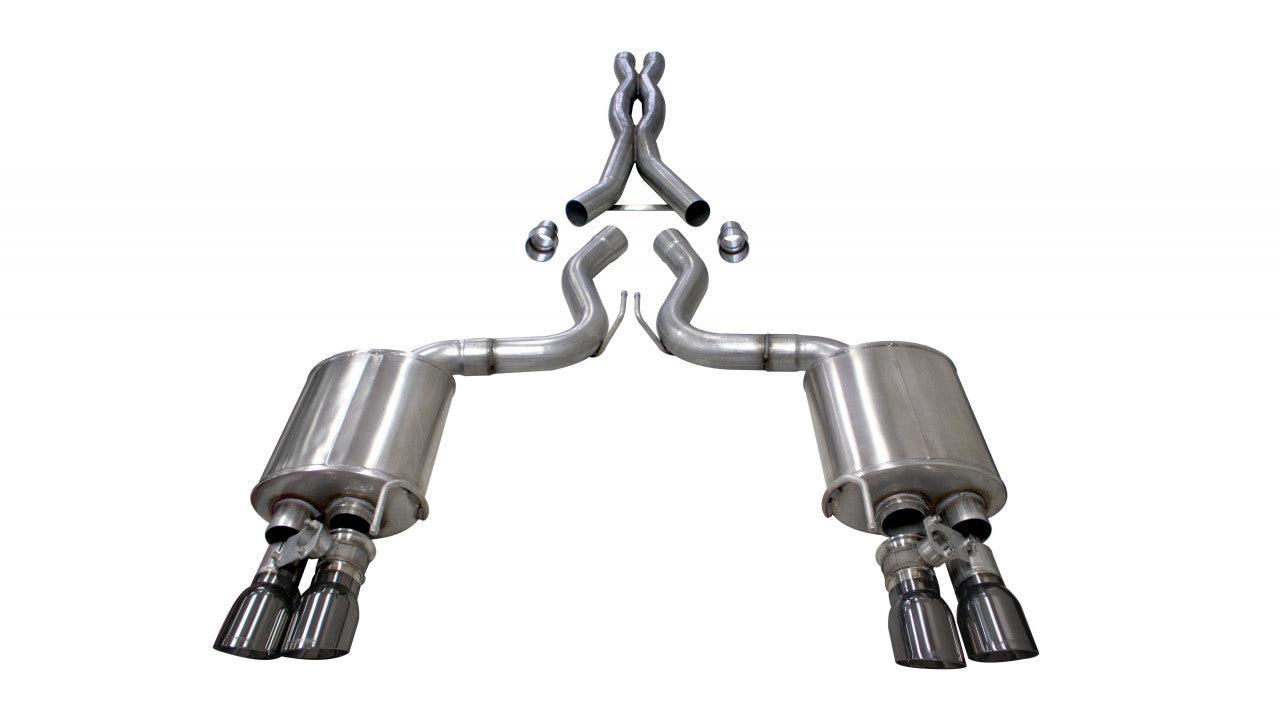3.0 Inch Valved Cat-Back Sport To Extreme Dual Exhaust Gunmetal 4.0 Inch Quad Tips 18-Present Mustang GT Fastback Active Valves 5.0L V8 Stainless Steel - Apollo Off-Road