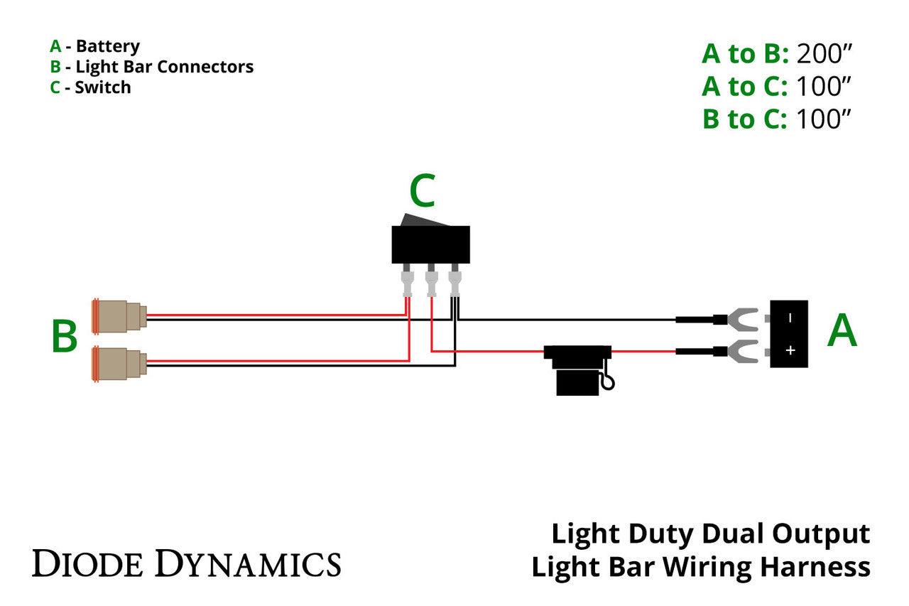 Diode Dynamics Light Duty Dual Output Light Bar Wiring Harness - Apollo Optics