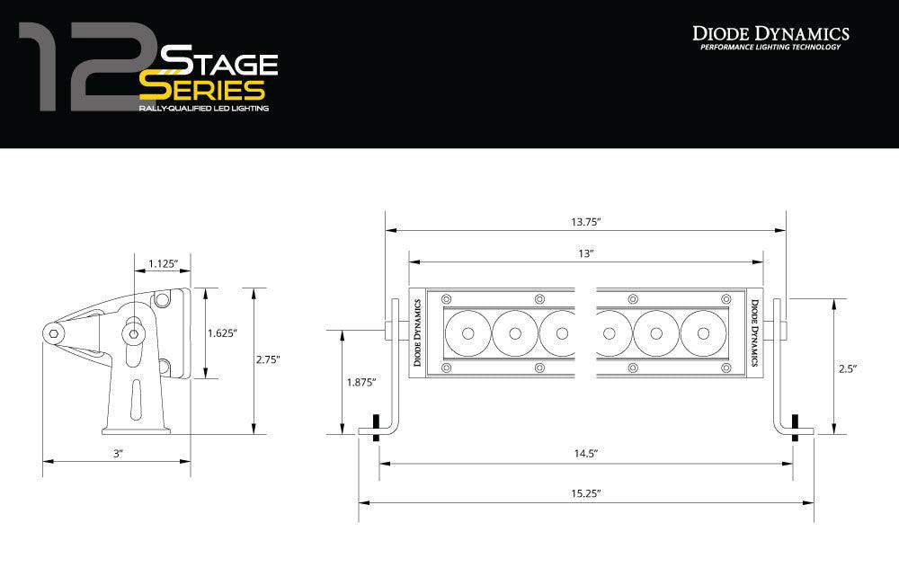 Diode Dynamics 12 Inch LED Light Bar Single Row Straight Amber Wide Pair Stage Series - Apollo Optics