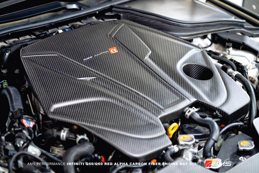 AMS Performance Infiniti Q50 - Q60 Red Alpha Matte Carbon Engine Cover - Apollo Off-Road