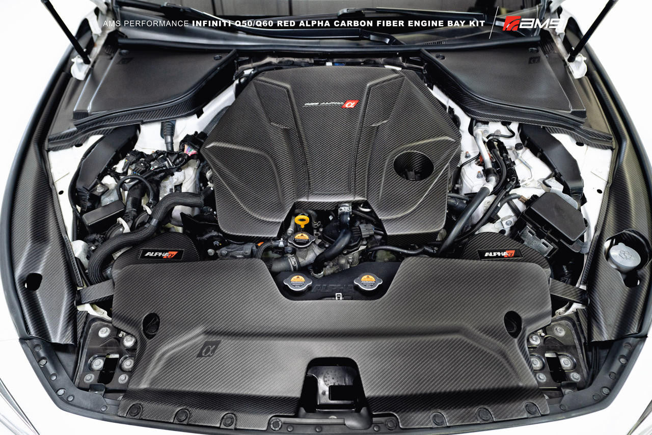 AMS Performance Infiniti Q50 - Q60 Red Alpha Matte Carbon Front Duct - Apollo Off-Road