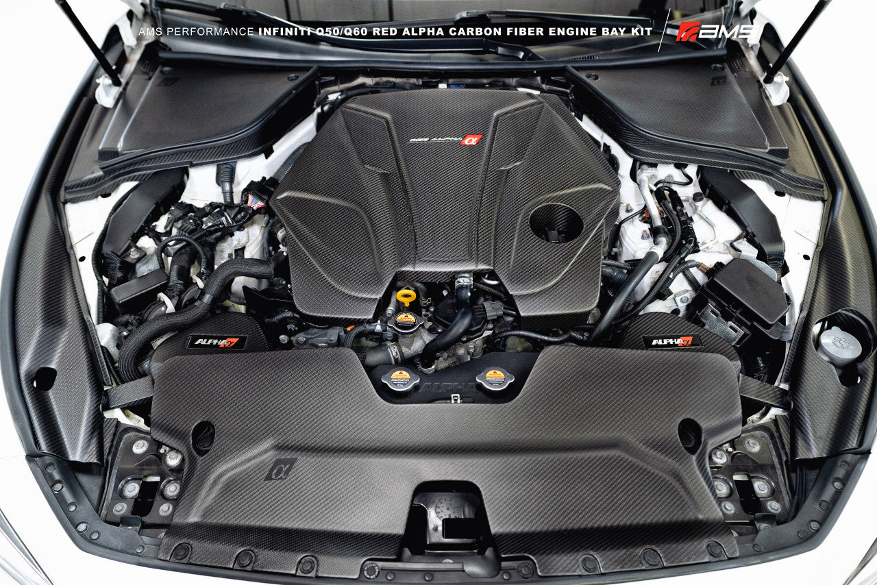 AMS Performance Infiniti Q50 - Q60 Red Alpha Matte Carbon Rear Engine Bay Cover Set - Apollo Off-Road