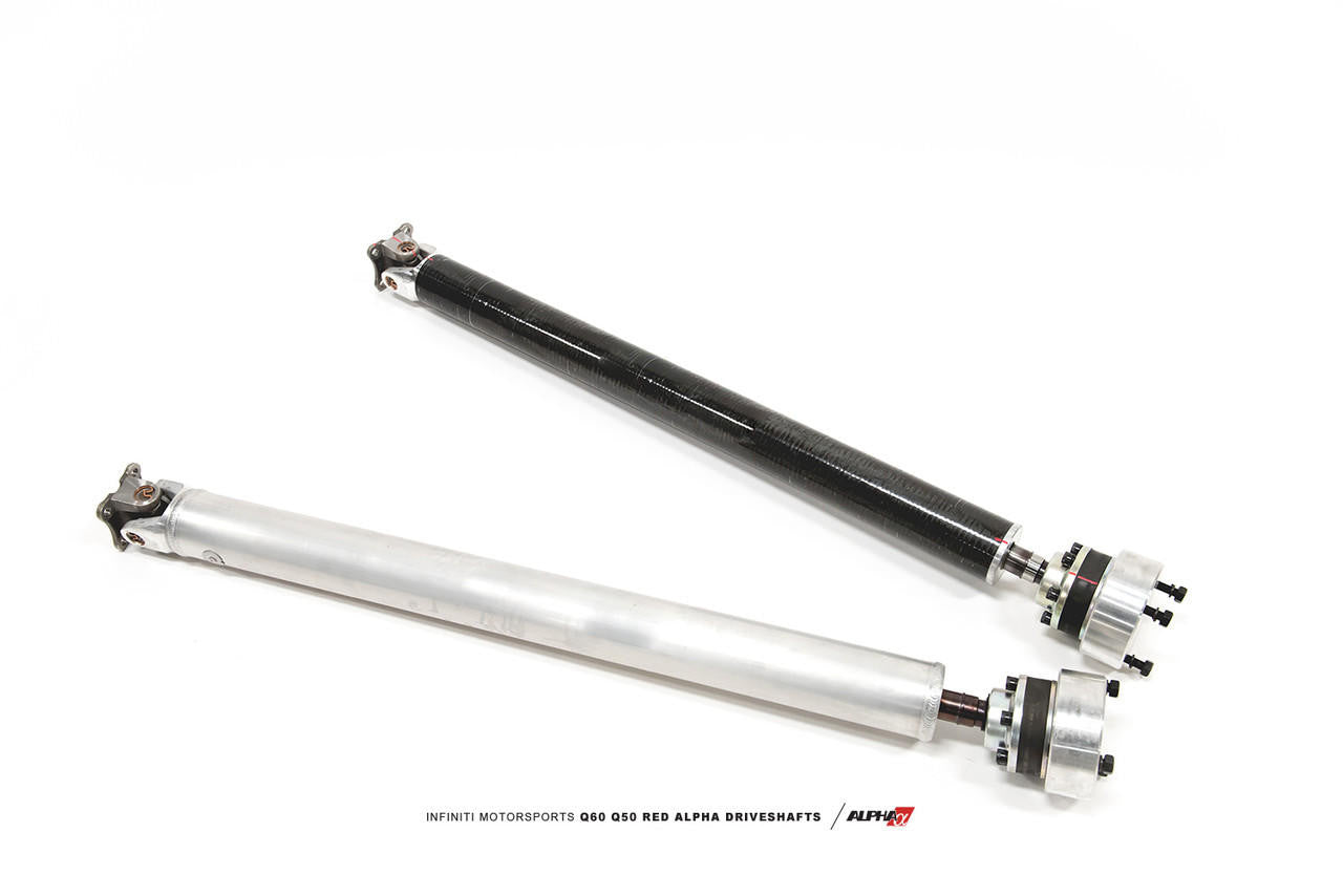 AMS Performance Infiniti Q60+Q50 Red Alpha Carbon Fiber & Aluminum AWD Driveshafts - Aluminum - Apollo Off-Road