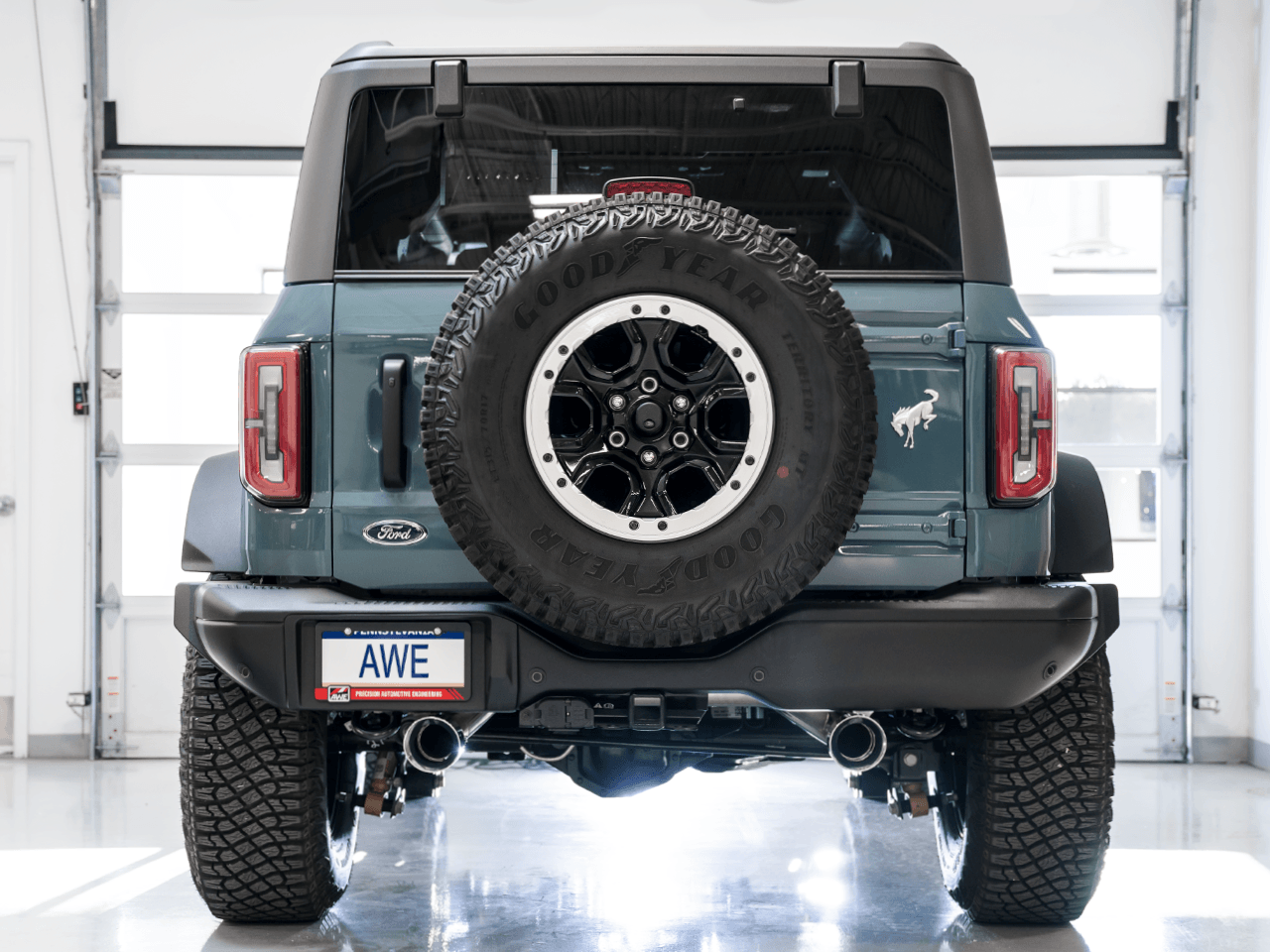 AWE 0FG Catback Exhaust for Ford Bronco with BashGuard - Dual 4.5" Chrome Silver Tips - Apollo Off-Road