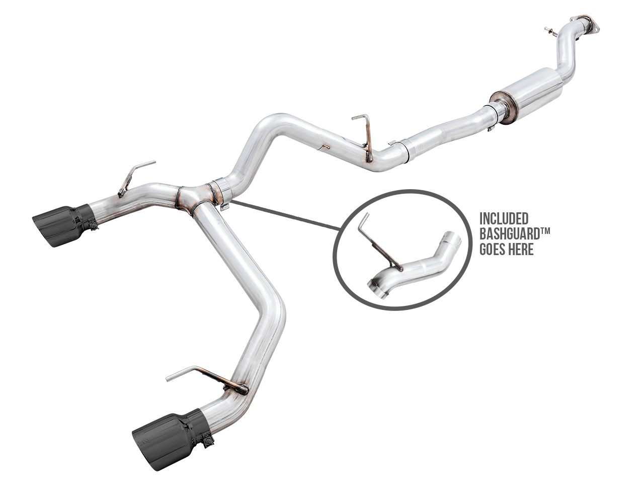 AWE 0FG Catback Exhaust for Ford Bronco with BashGuard - Dual 4.5" Diamond Black Tips - Apollo Off-Road